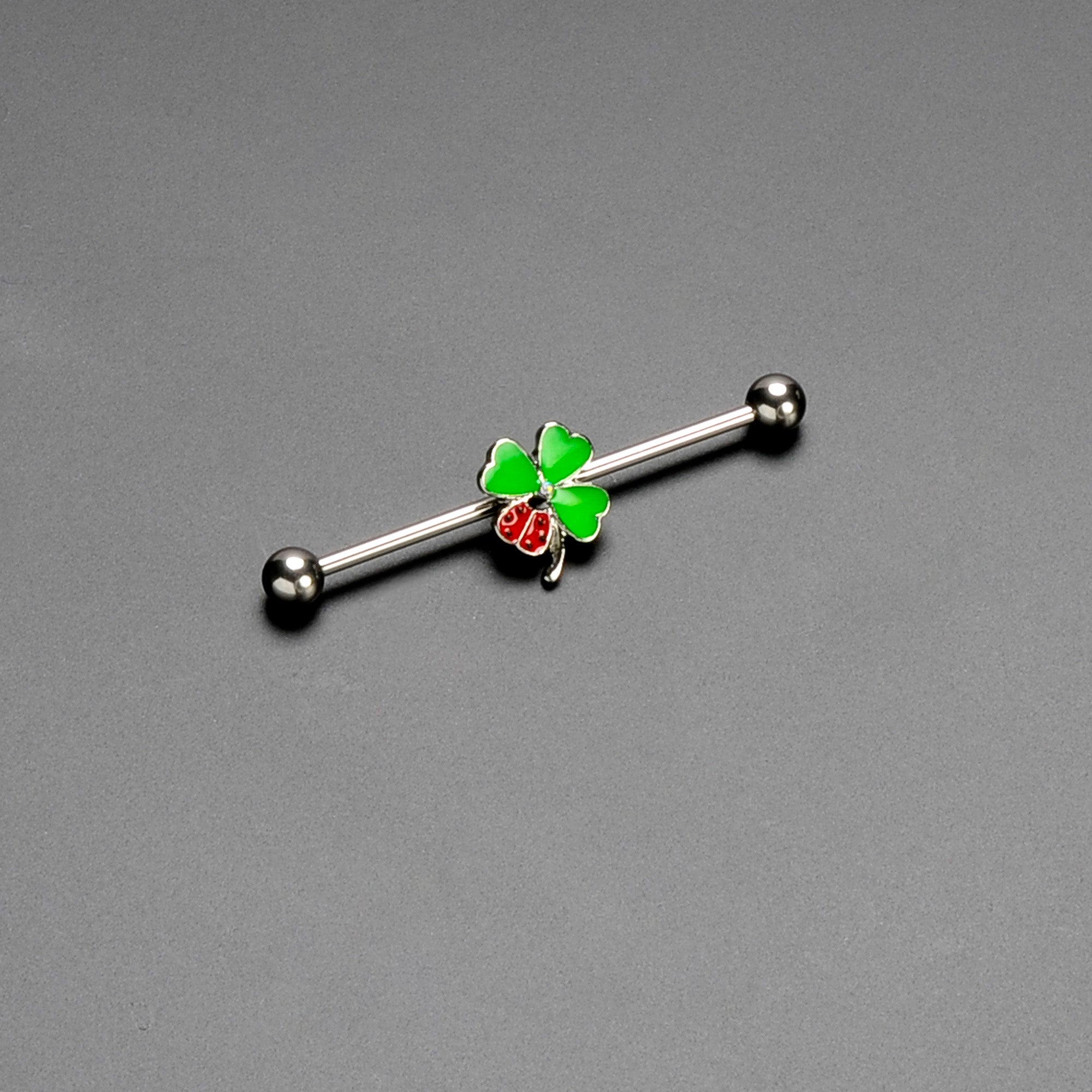 14 Gauge Ladybug Shamrock St Patricks Day Industrial Barbell 38mm