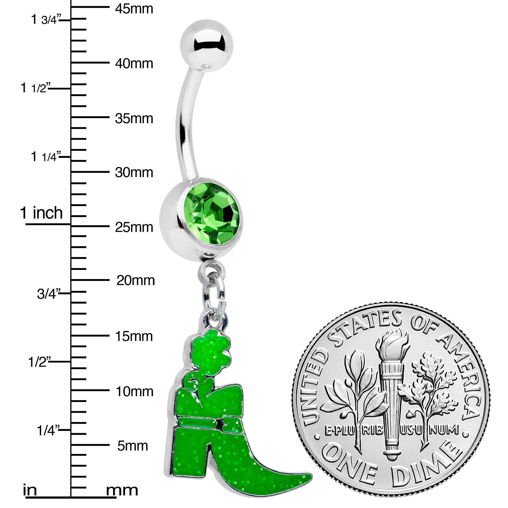 Green Gem Glow in Dark Leprechaun Boot St Patricks Dangle Belly Ring