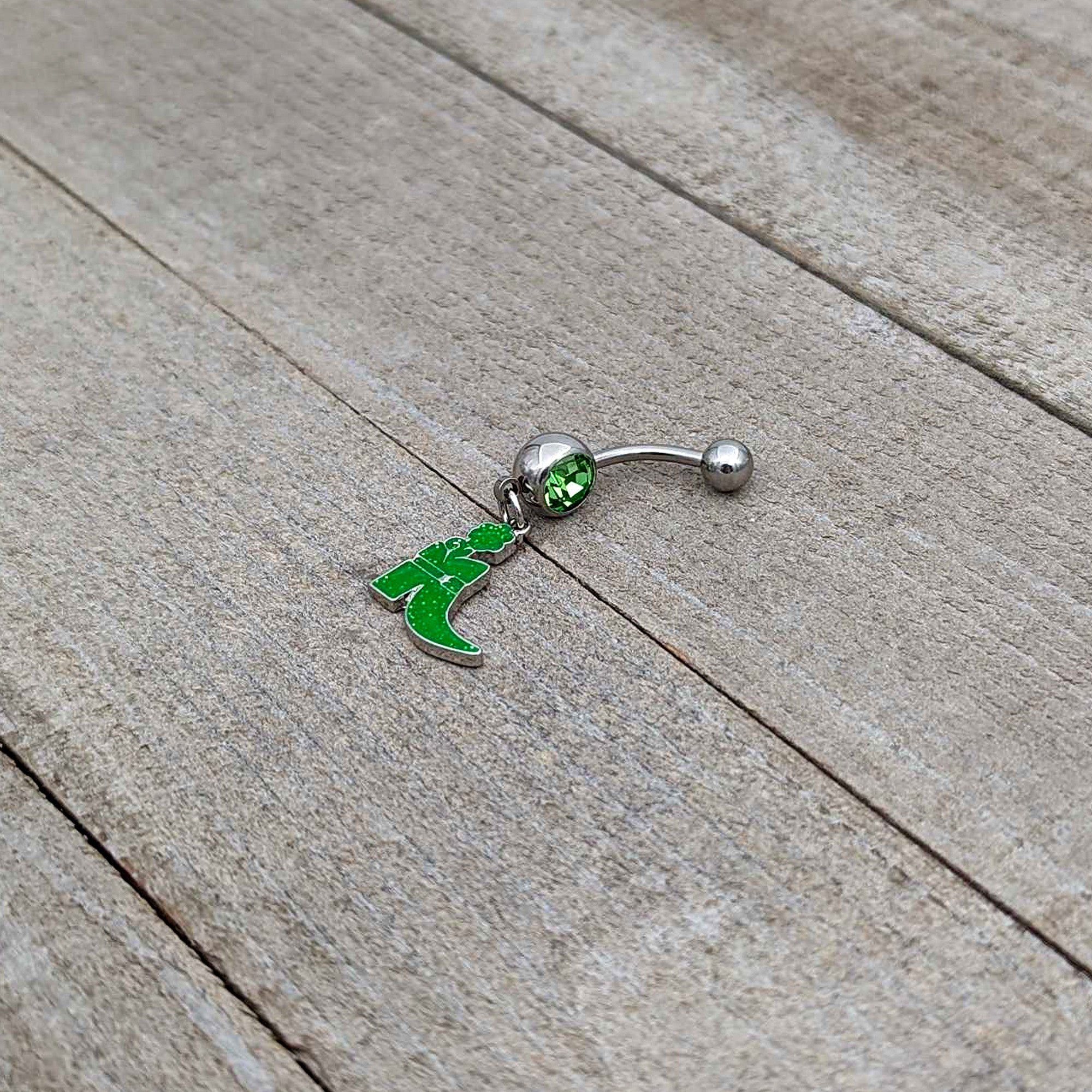 Green Gem Glow in Dark Leprechaun Boot St Patricks Dangle Belly Ring