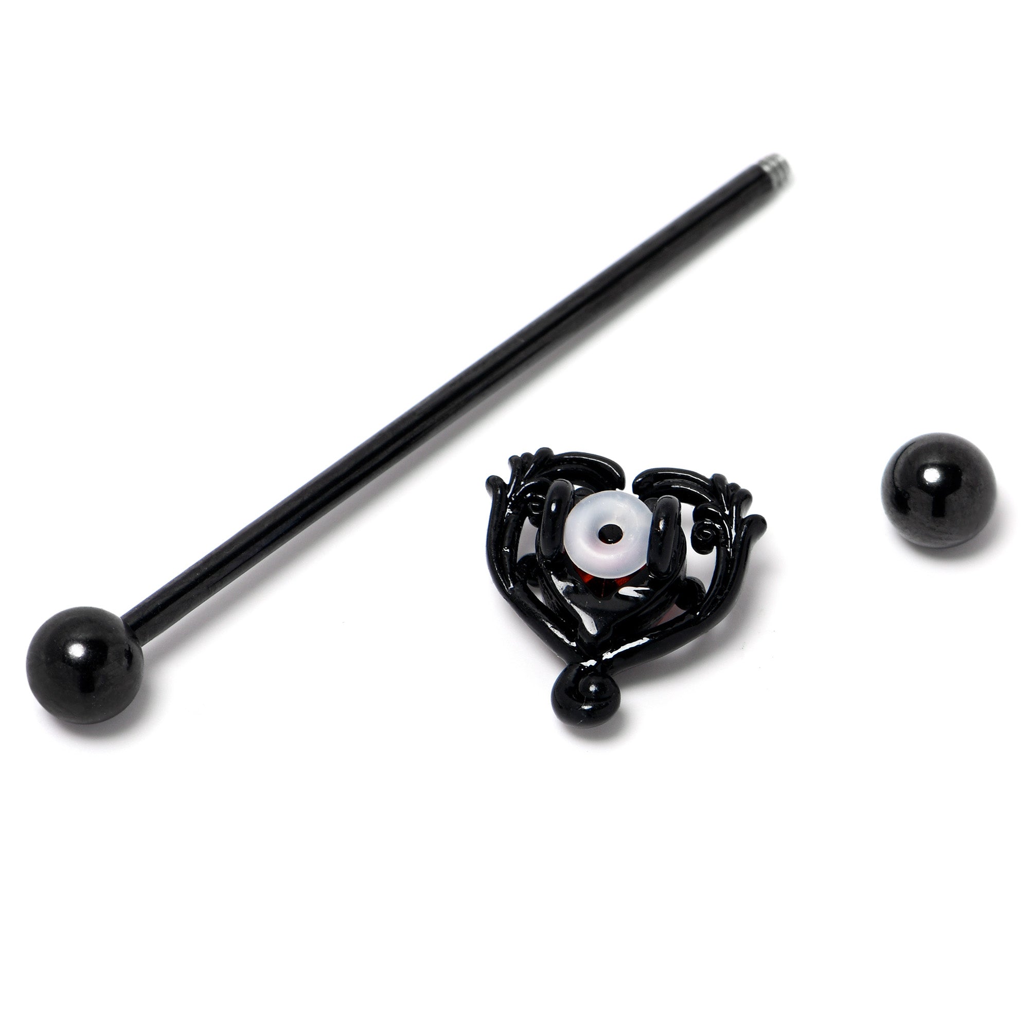 14 Gauge Red CZ Gem Black Passion Heart Industrial Barbell 38mm