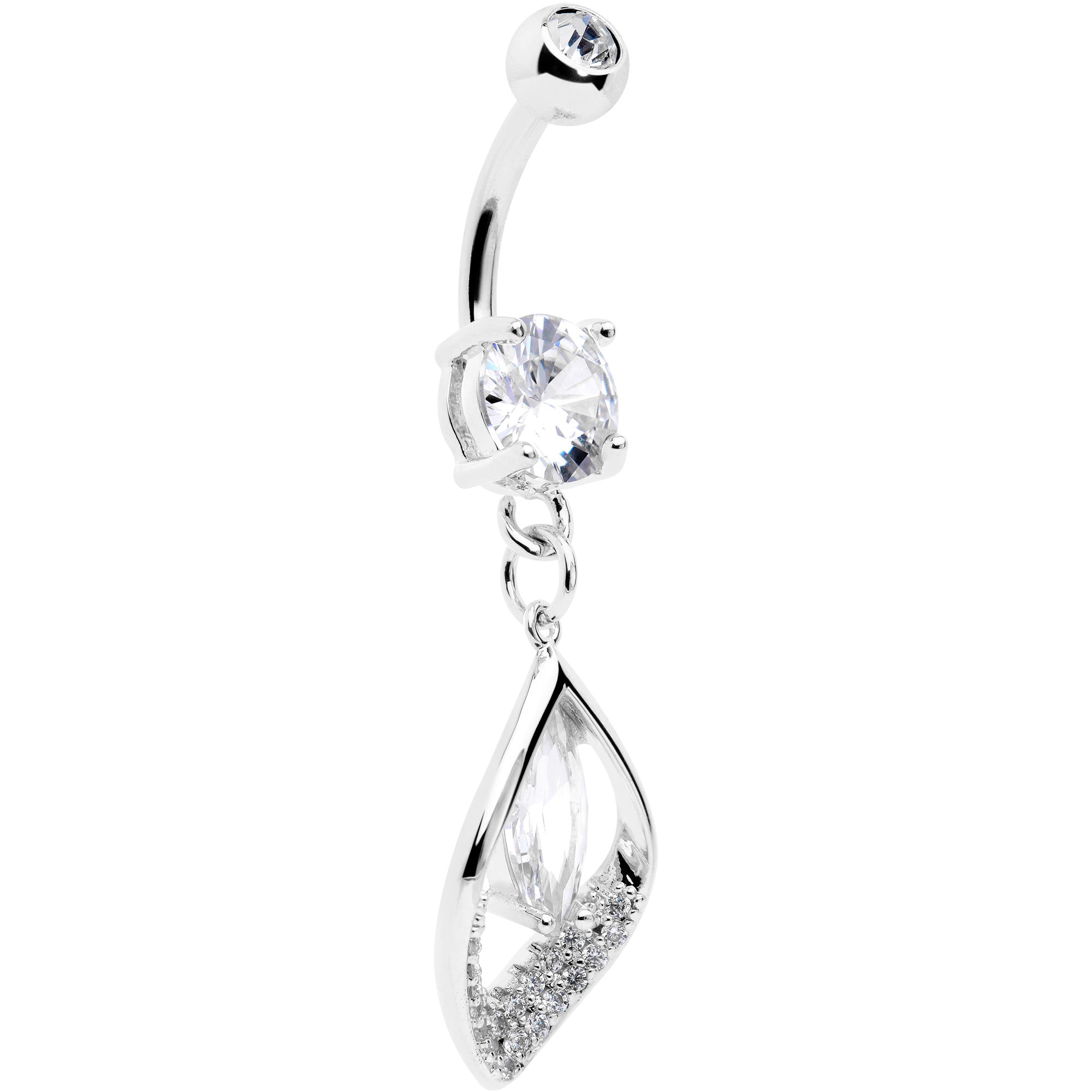 Clear CZ Gem Lush Leaf Dangle Belly Ring