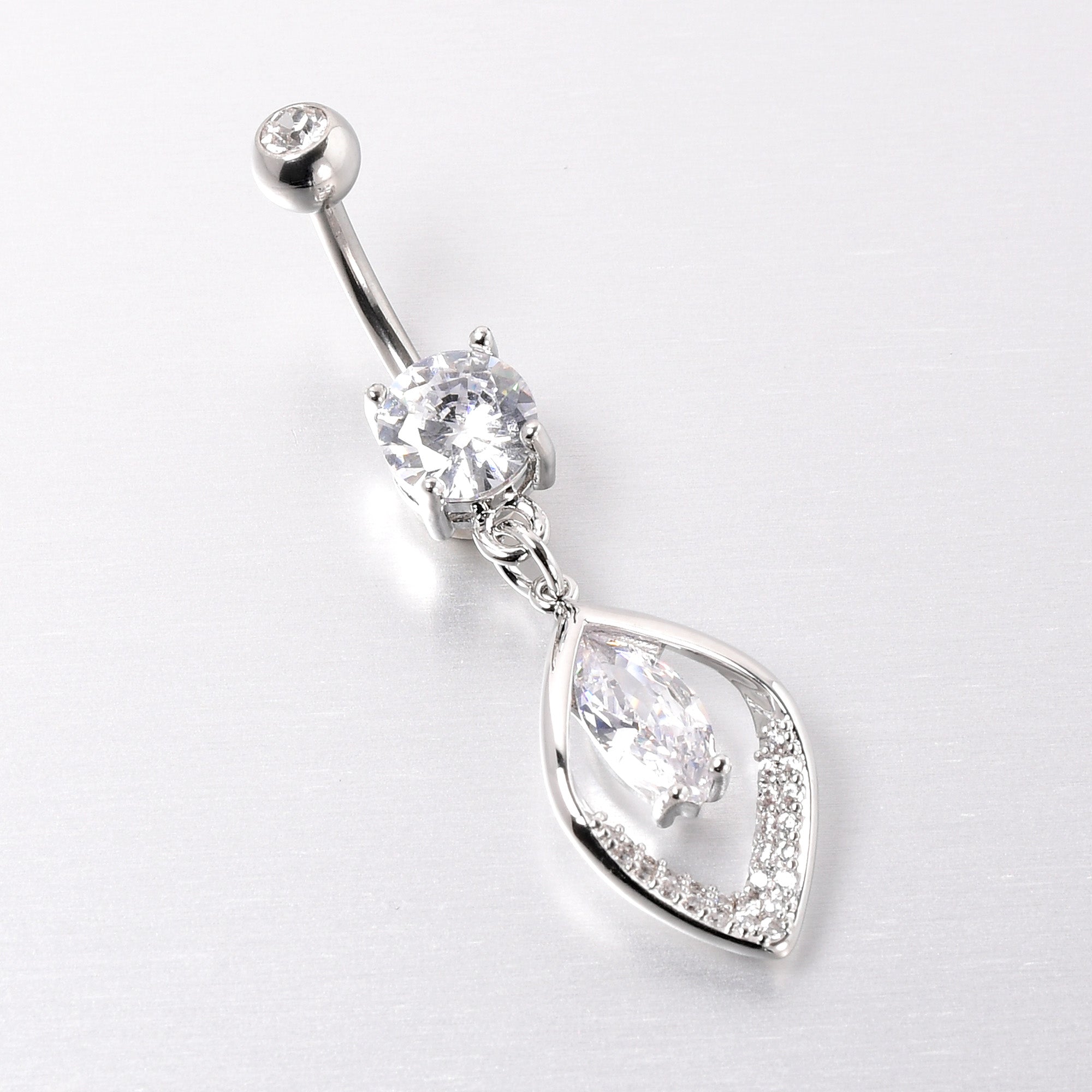 Clear CZ Gem Lush Leaf Dangle Belly Ring