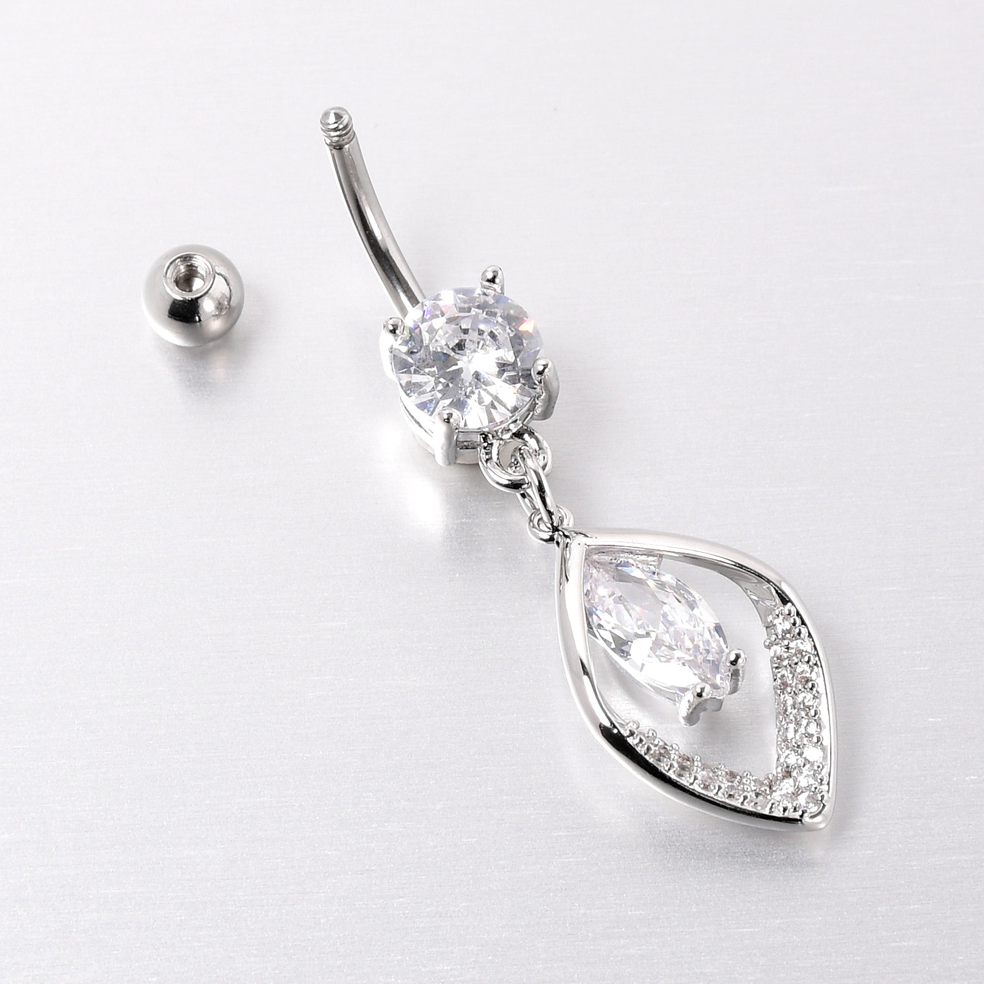 Clear CZ Gem Lush Leaf Dangle Belly Ring