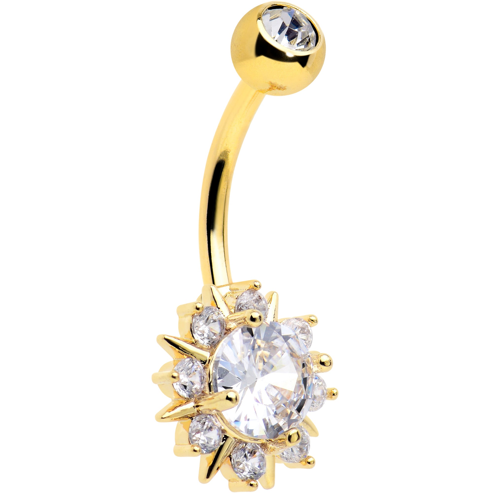 Clear CZ Gem Gold Tone Luxury Sun Splash Belly Ring