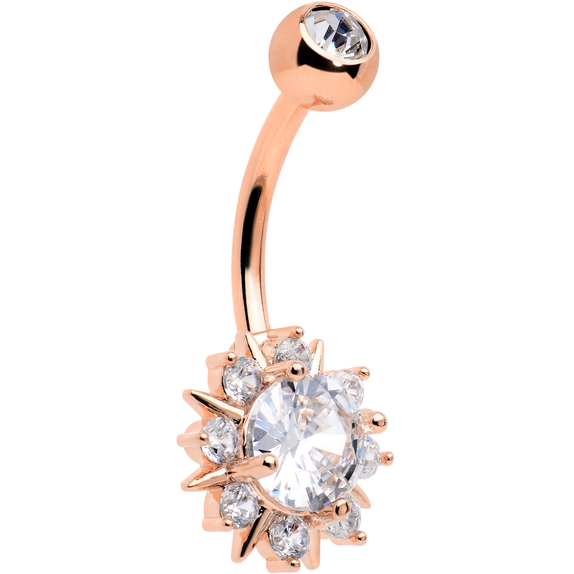 Clear CZ Gem Rose Gold Tone Luxury Sun Splash Belly Ring