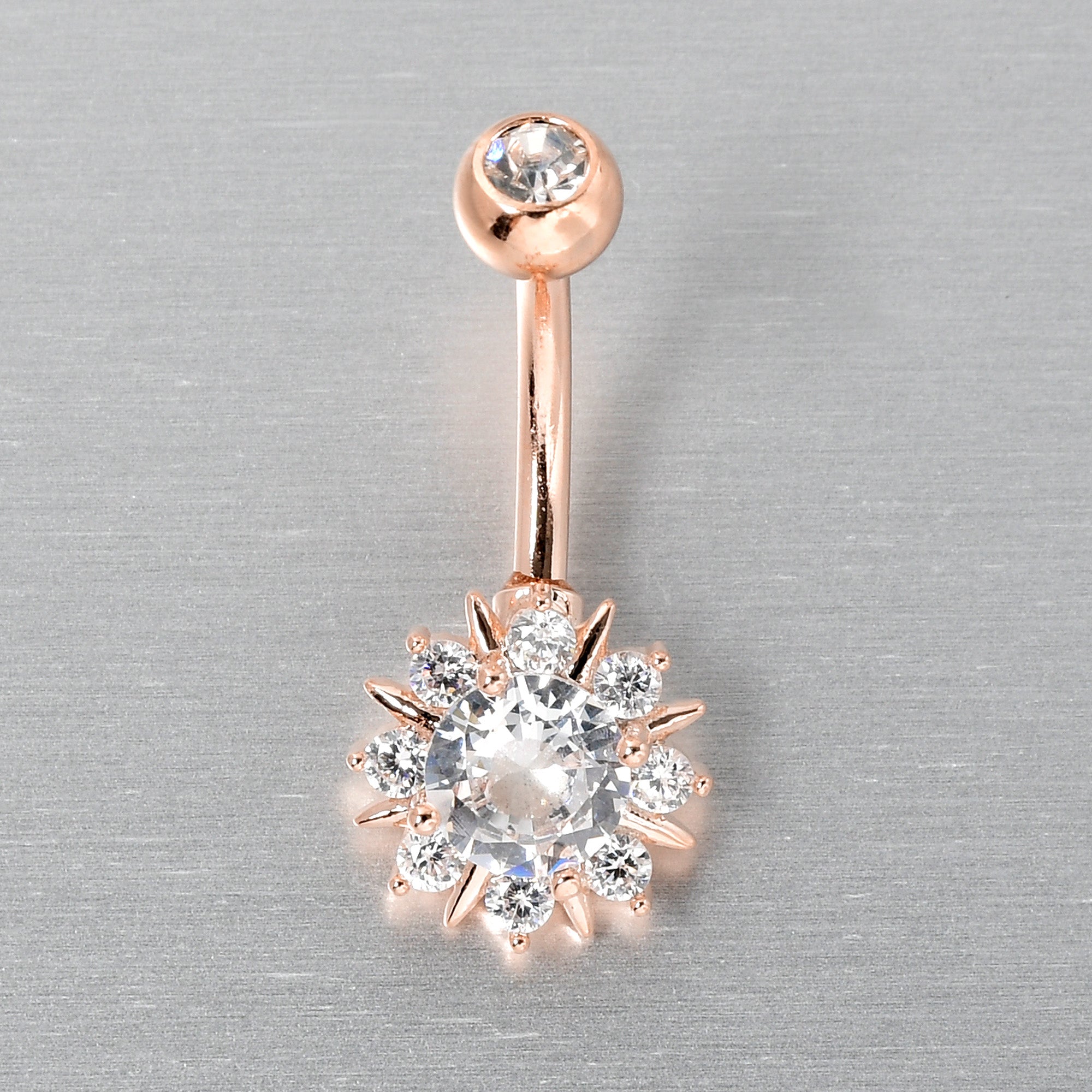 Clear CZ Gem Rose Gold Tone Luxury Sun Splash Belly Ring