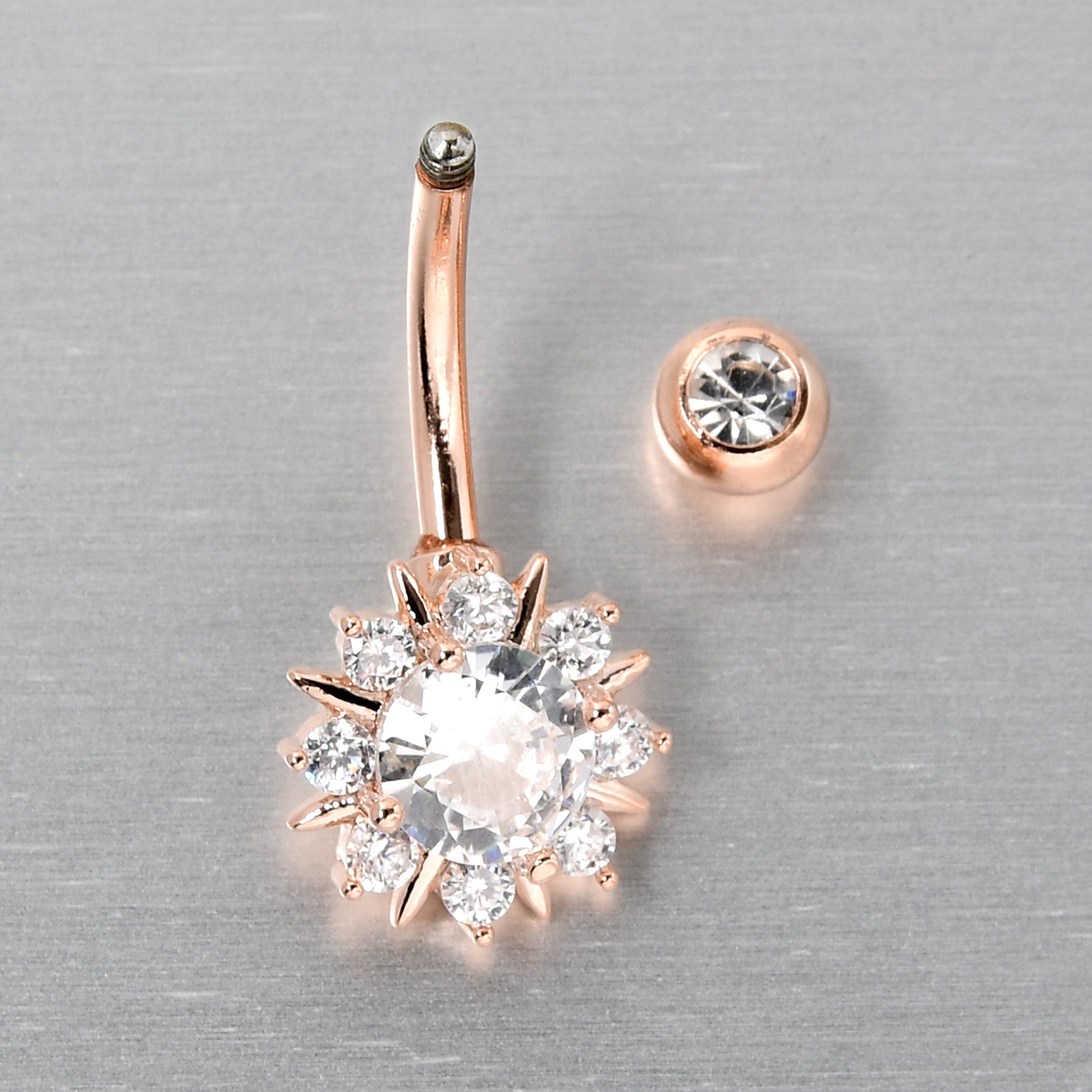 Clear CZ Gem Rose Gold Tone Luxury Sun Splash Belly Ring