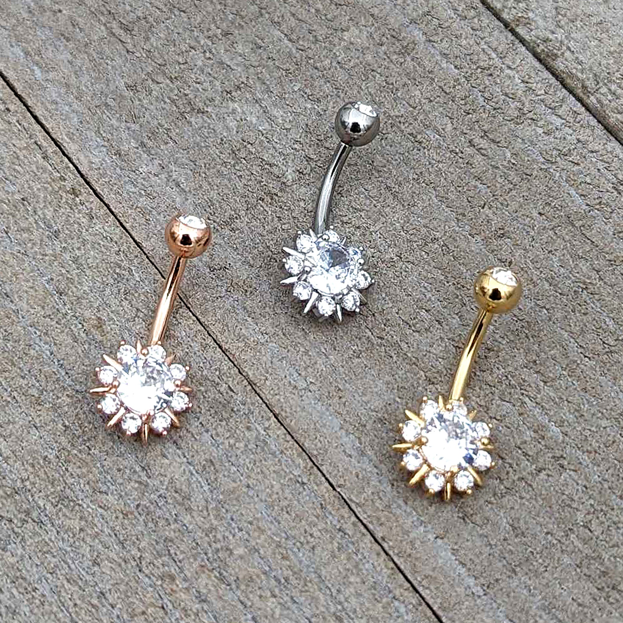 Clear CZ Gem Rose Gold Tone Luxury Sun Splash Belly Ring