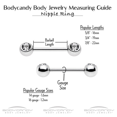 Body Candy Stainless Steel Clear Accent Barbell Nipple Ring Set 14 Gauge  9/16 