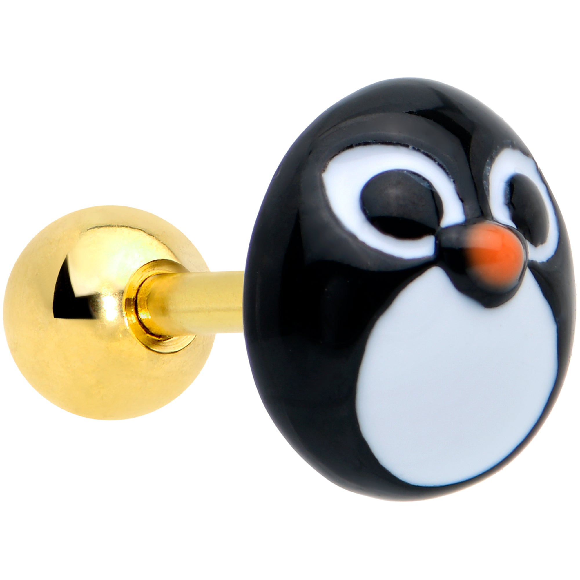 16 Gauge 1/4 Gold Tone Round Penguin Face Holiday Cartilage Earring