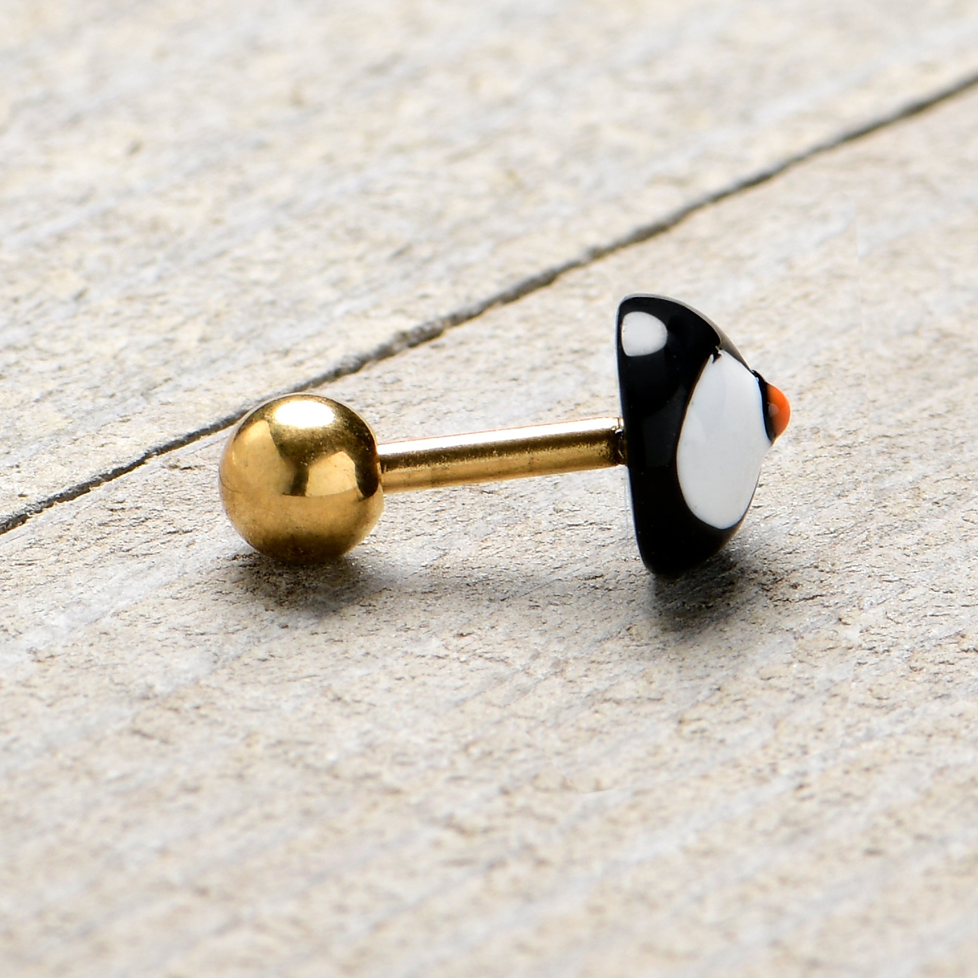 16 Gauge 1/4 Gold Tone Round Penguin Face Holiday Cartilage Earring