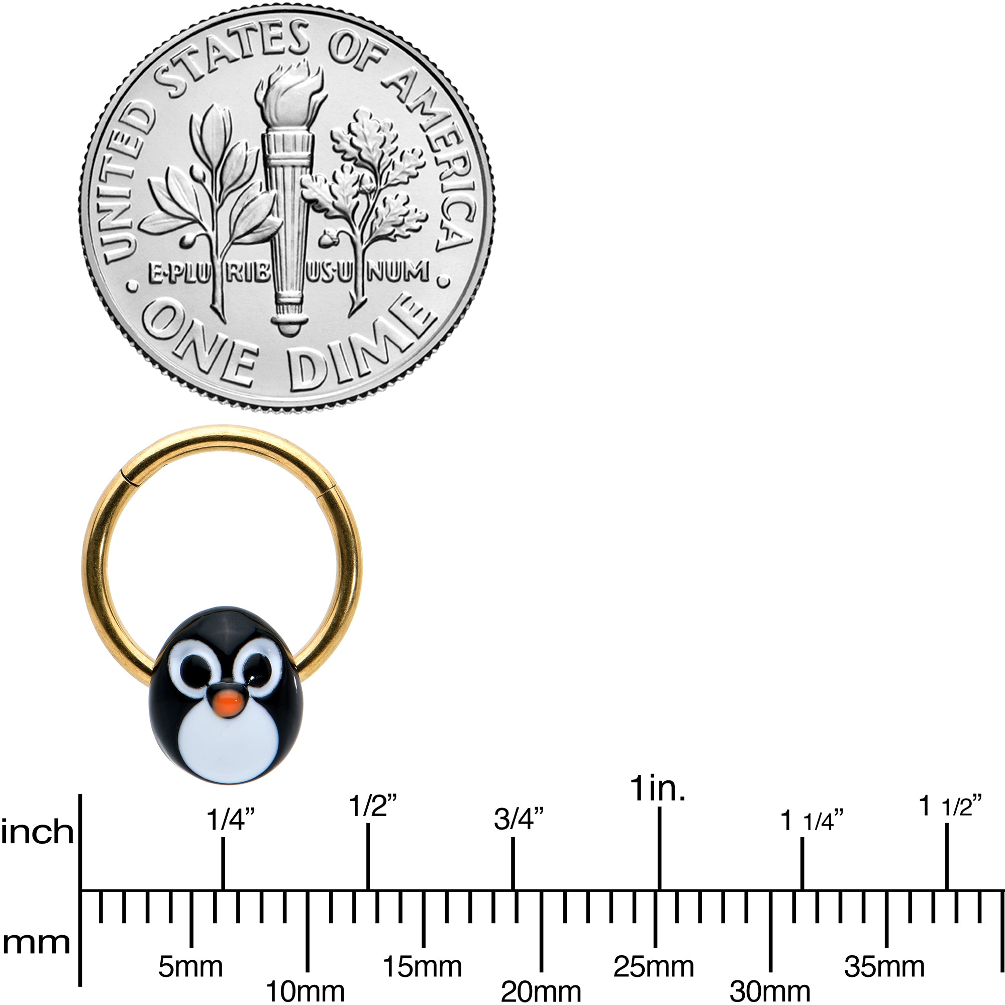 16 Gauge 3/8 Gold Tone Round Penguin Face Holiday Hinged Segment Ring