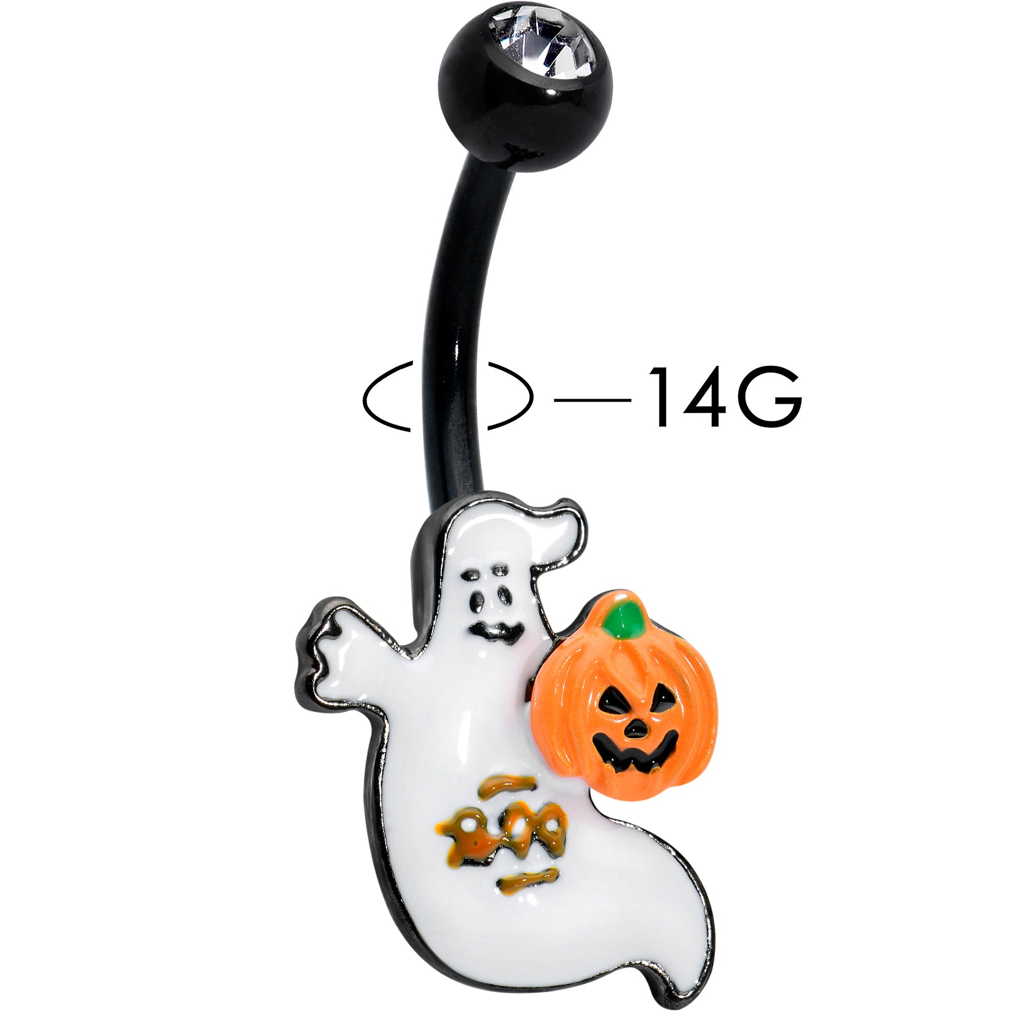 Clear Gem Black Ghost Pumpkin Boo Halloween Belly Ring