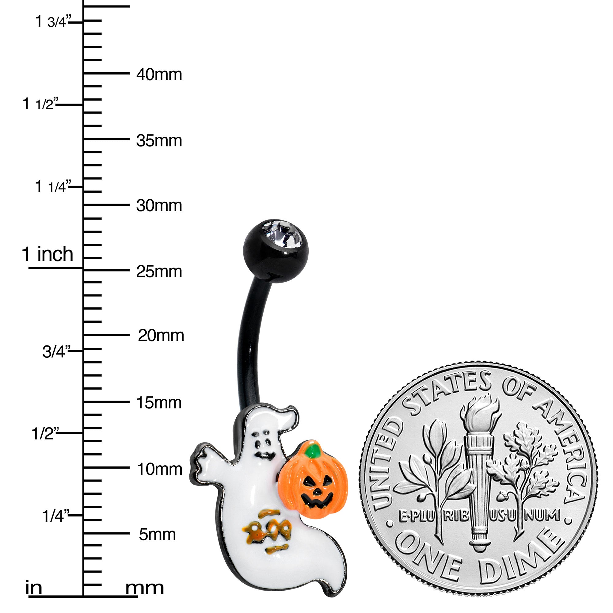 Clear Gem Black Ghost Pumpkin Boo Halloween Belly Ring