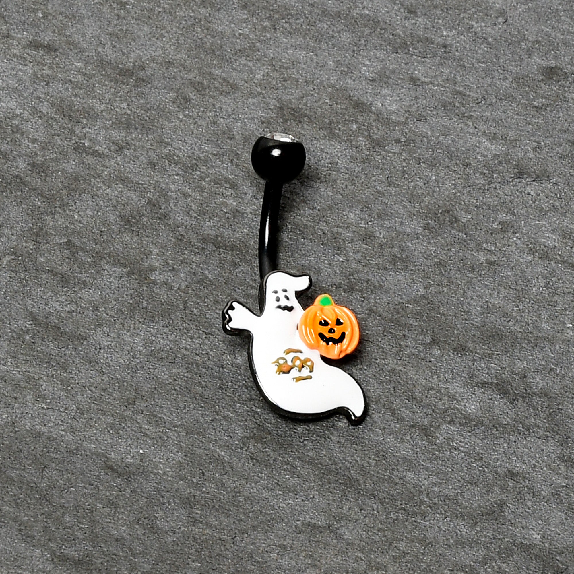 Clear Gem Black Ghost Pumpkin Boo Halloween Belly Ring