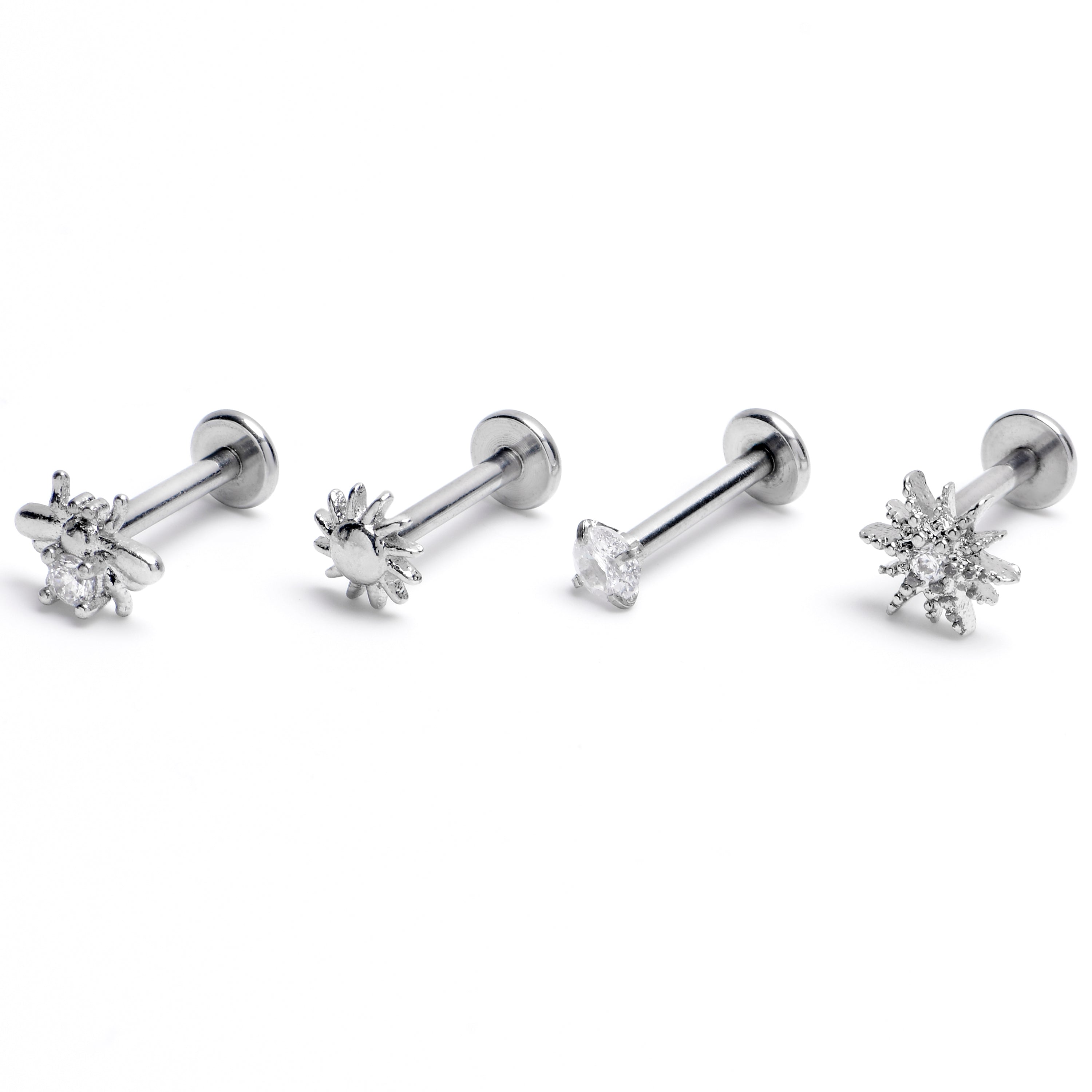 16 Gauge 5/16 Clear Gem Insect Sun Labret Monroe Tragus Set of 4