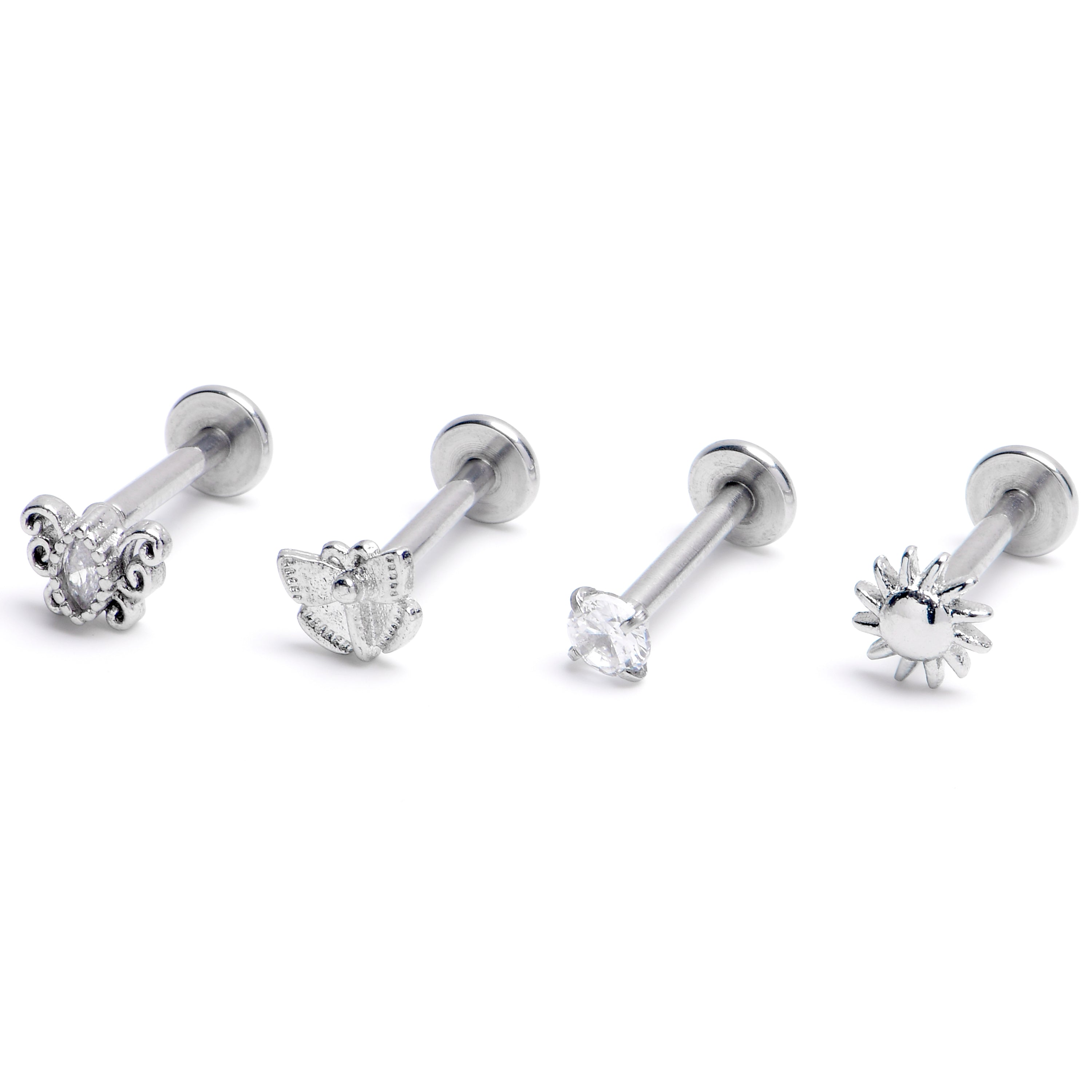 16 Gauge 5/16 Clear Gem Butterflies Sun Labret Monroe Tragus Curation Set of 4