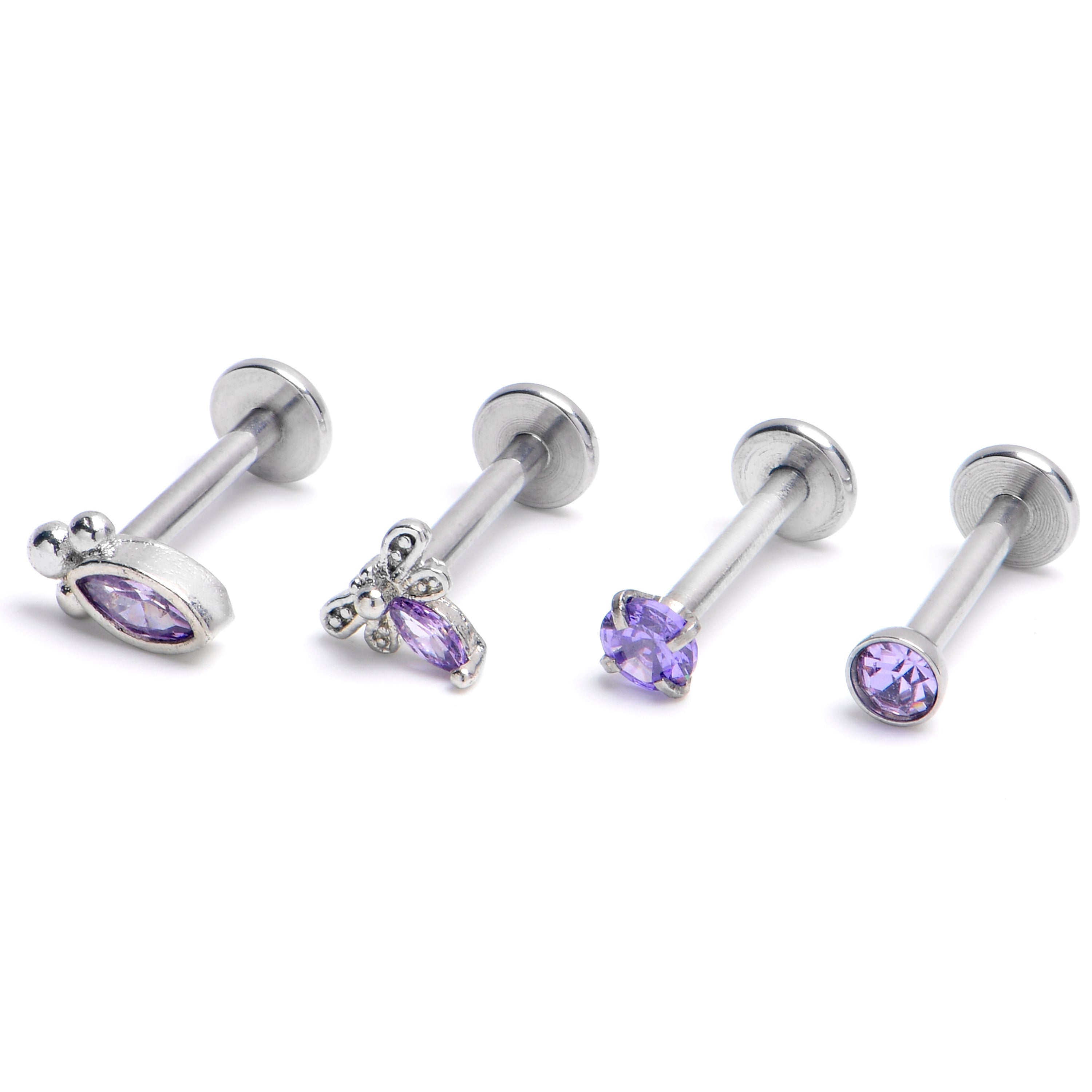 16 Gauge 5/16 Purple Gem Insect Oval Labret Monroe Tragus Set of 4