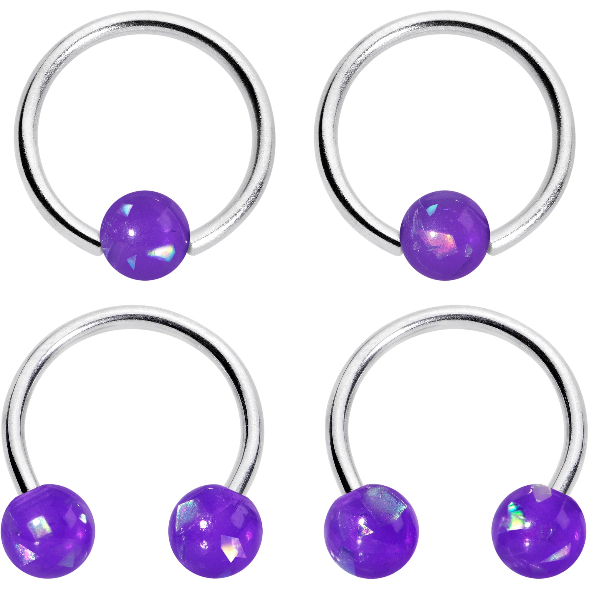 16 Gauge 3/8 Purple Faux Opal Horseshoe BCR Captive Ring Set of 4