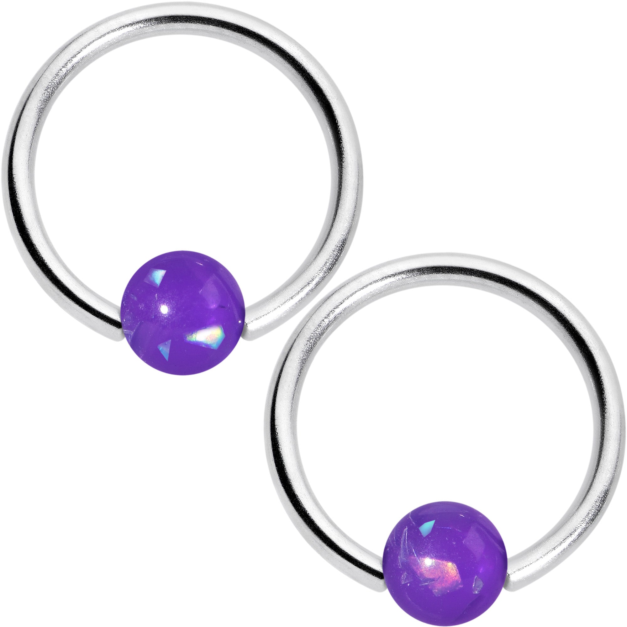 16 Gauge 3/8 Purple Faux Opal Horseshoe BCR Captive Ring Set of 4