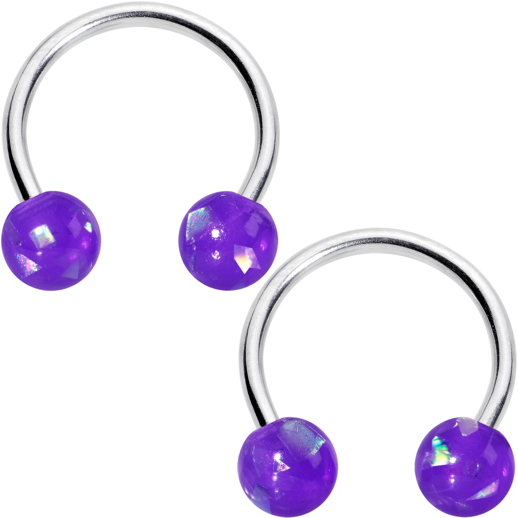 16 Gauge 3/8 Purple Faux Opal Horseshoe BCR Captive Ring Set of 4