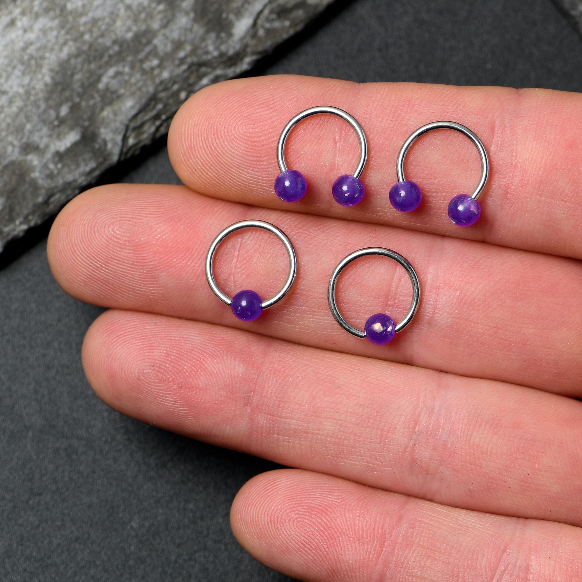 16 Gauge 3/8 Purple Faux Opal Horseshoe BCR Captive Ring Set of 4