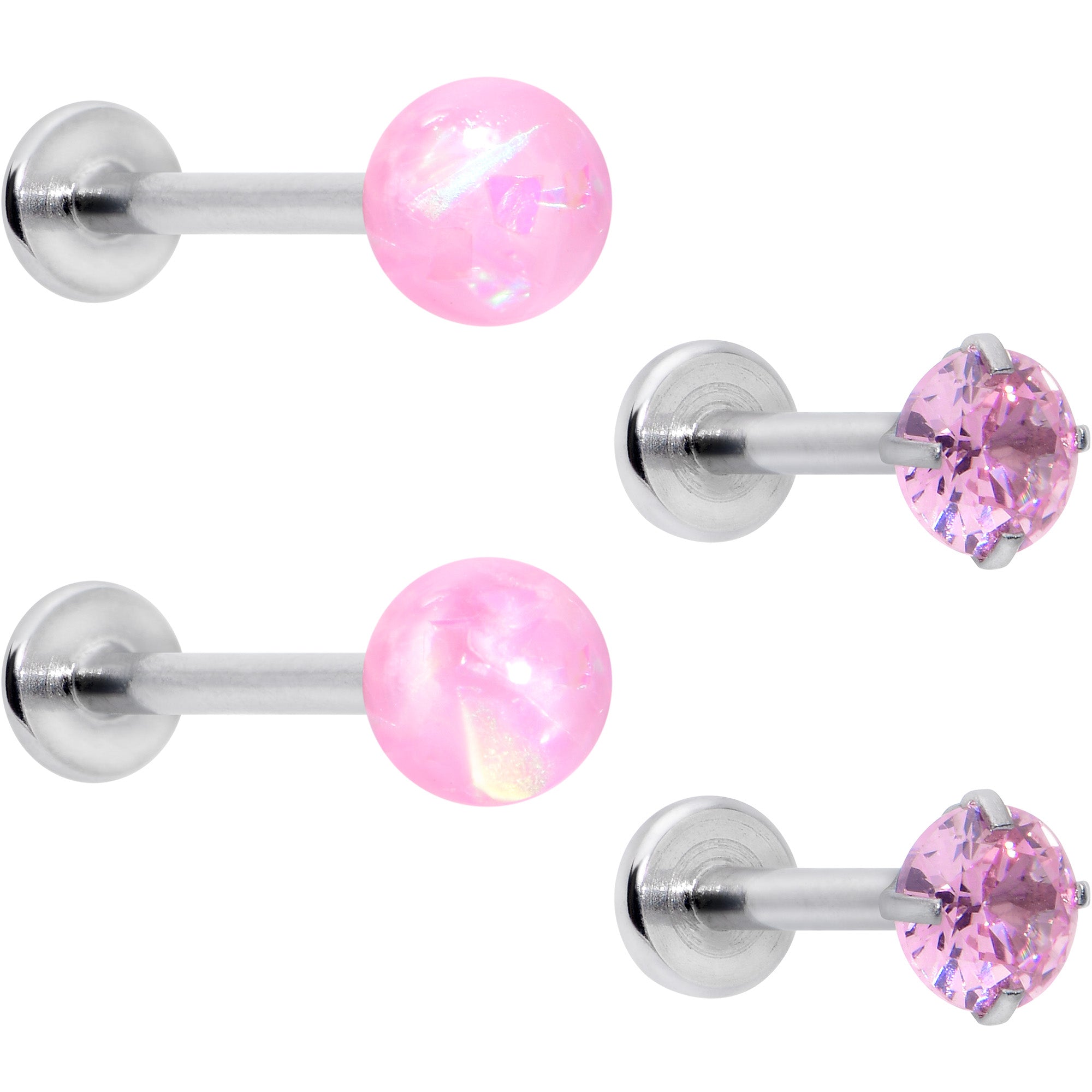 16 Gauge 5/16 3/8 Pink Gem Faux Opal Labret Monroe Tragus Set of 4