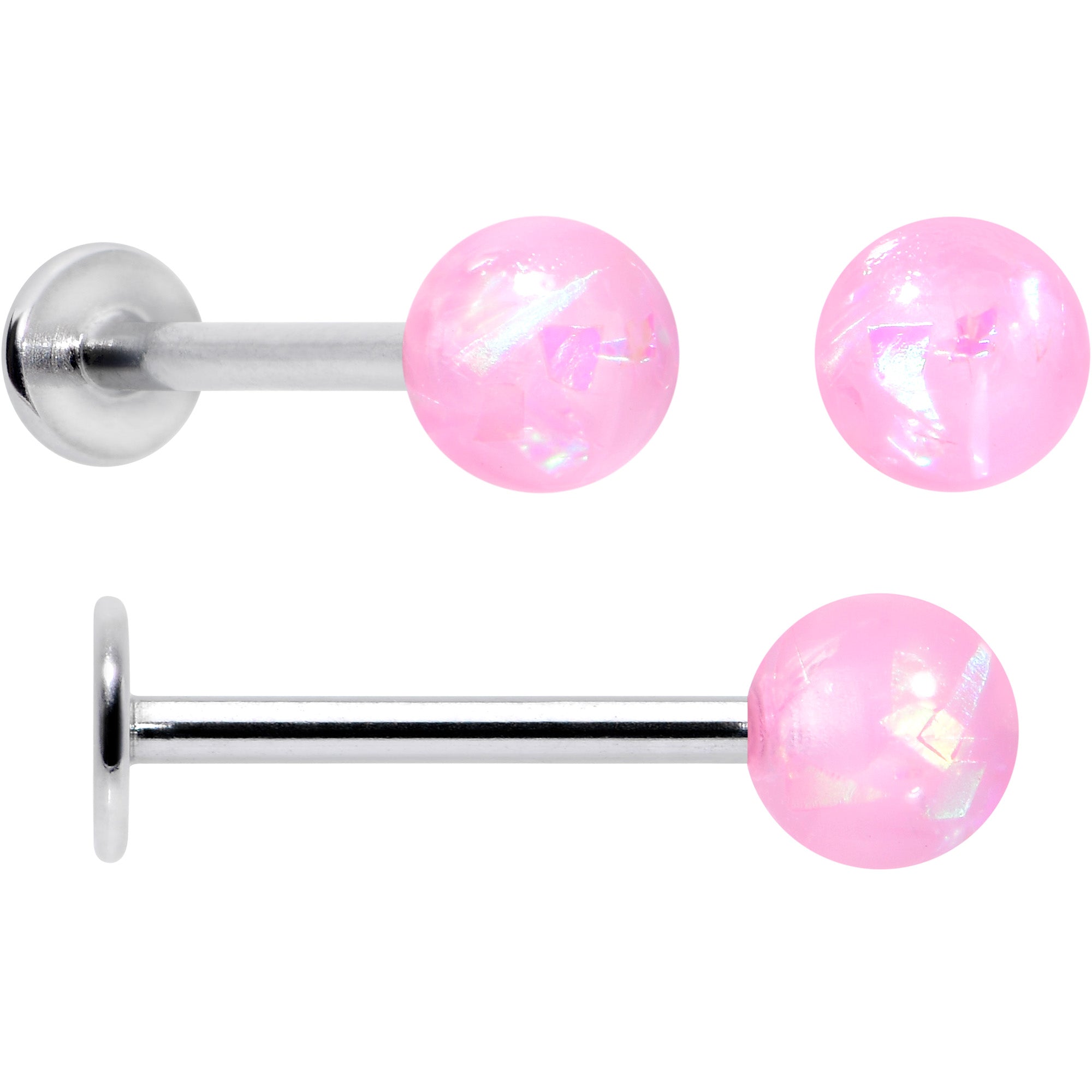 16 Gauge 5/16 3/8 Pink Gem Faux Opal Labret Monroe Tragus Set of 4