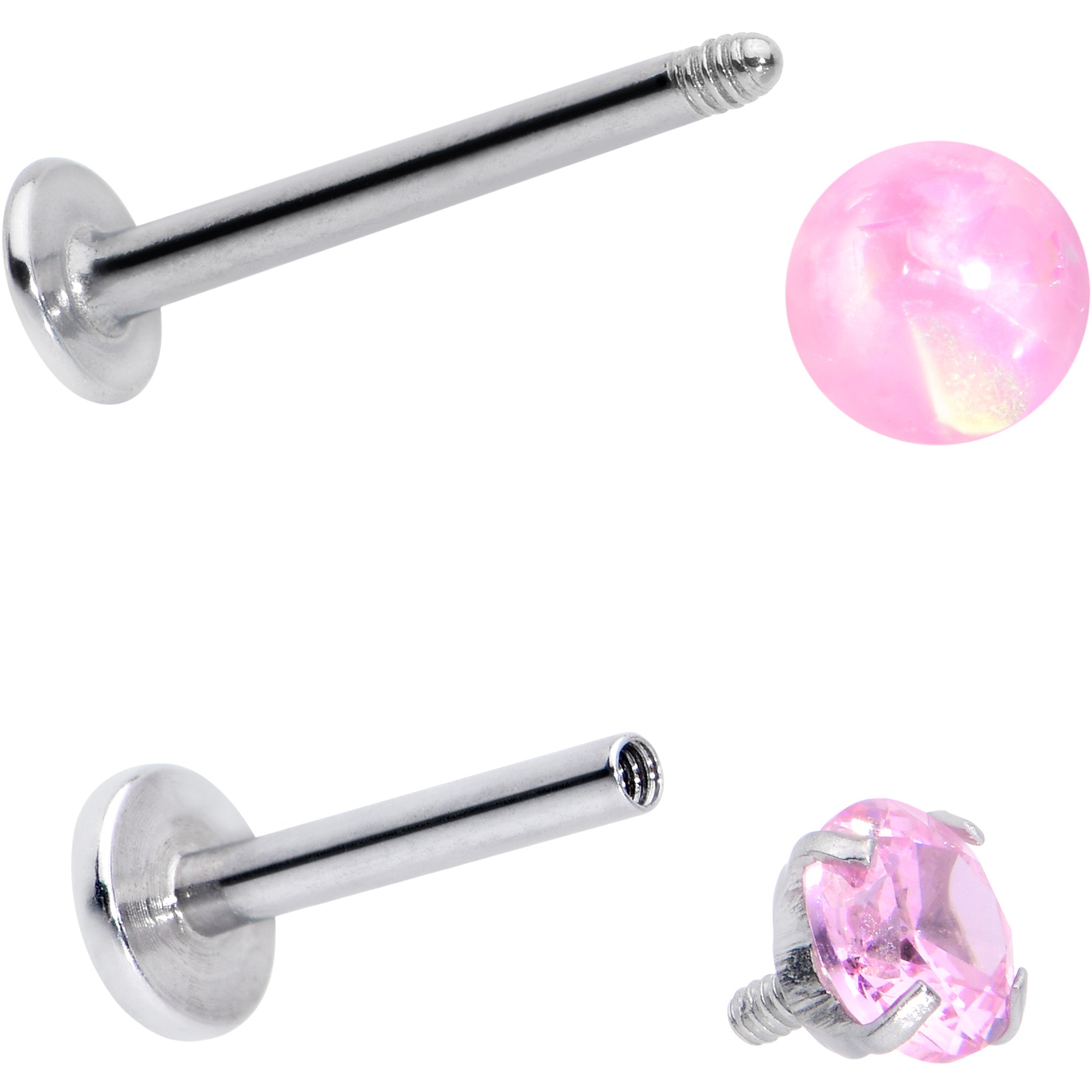 16 Gauge 5/16 3/8 Pink Gem Faux Opal Labret Monroe Tragus Set of 4