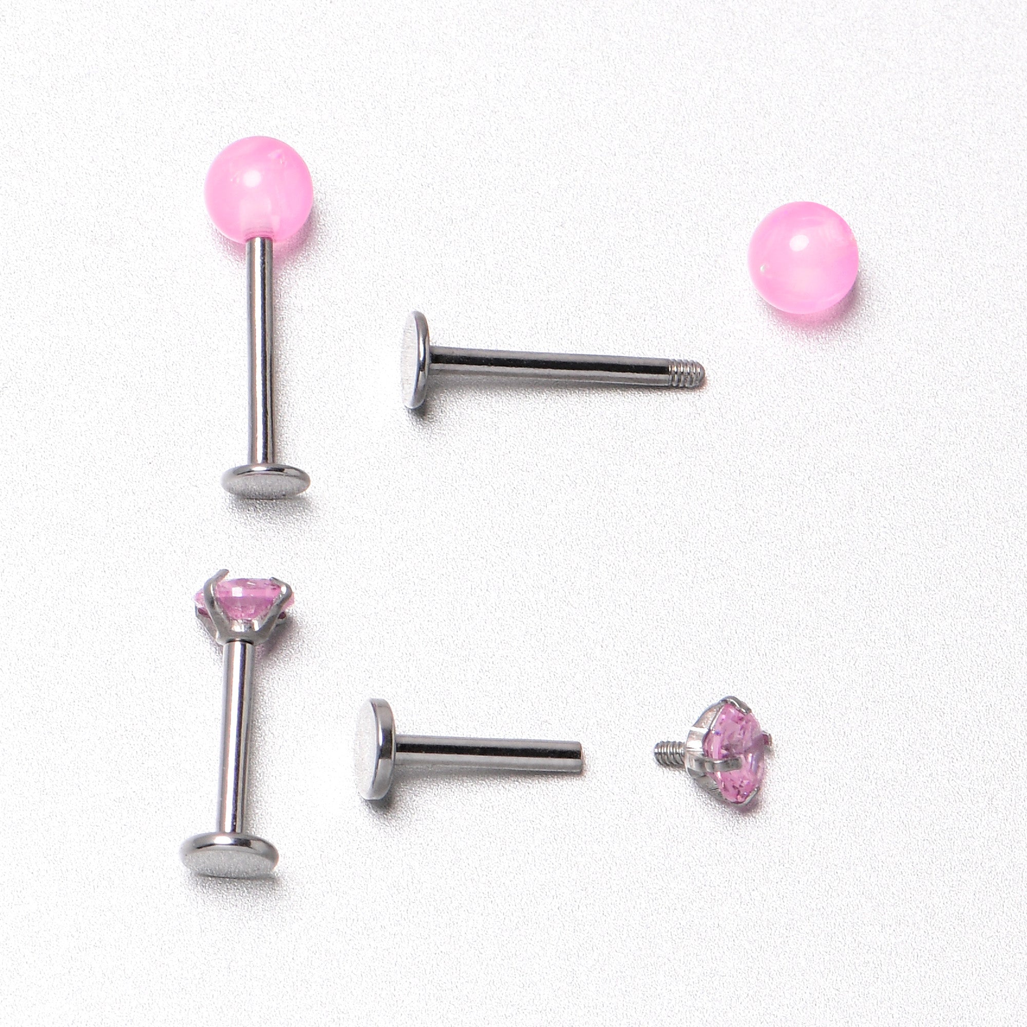 16 Gauge 5/16 3/8 Pink Gem Faux Opal Labret Monroe Tragus Set of 4