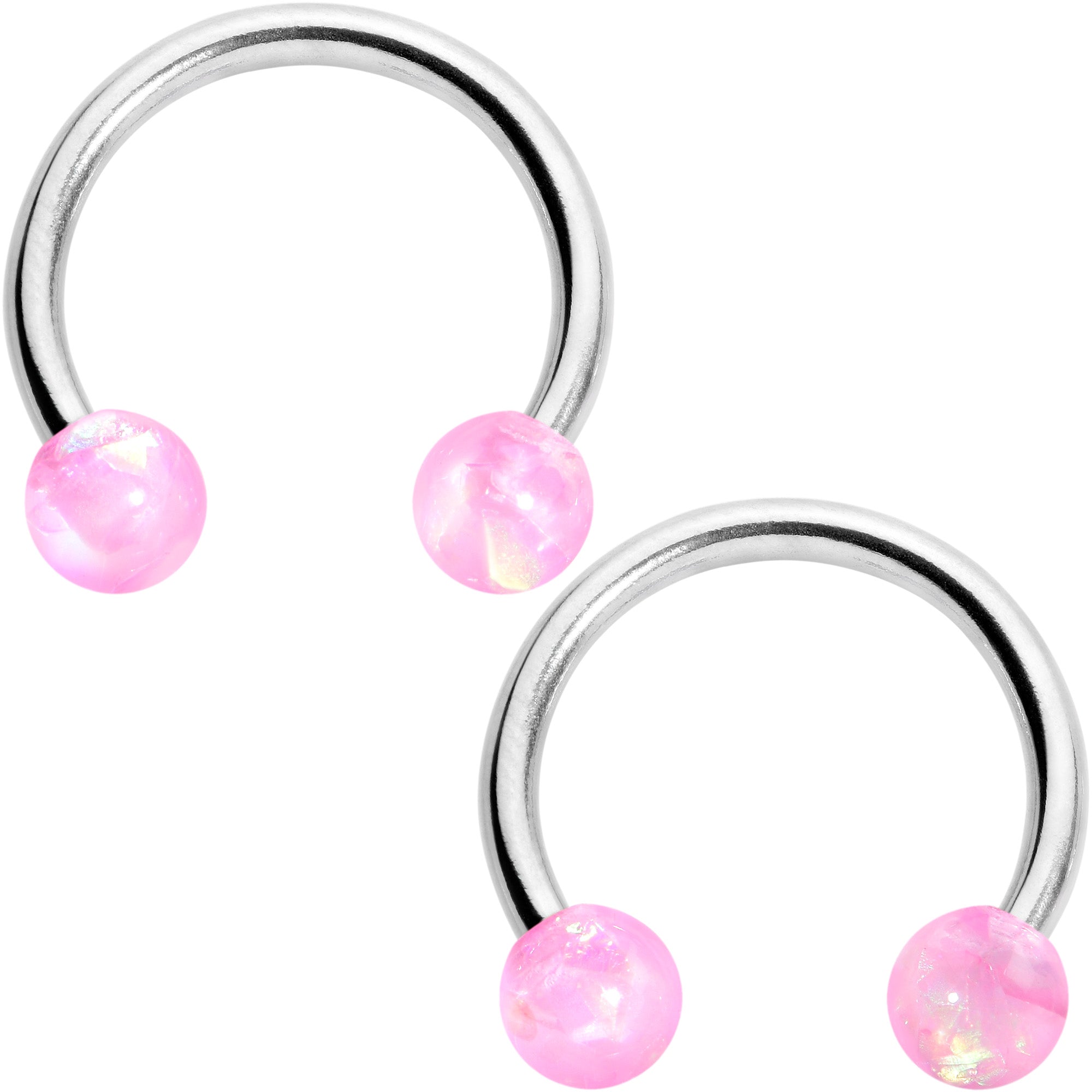 14 Gauge 3/8 9/16 Pink Faux Opal Horseshoe Barbell Nipple Ring Set of 4