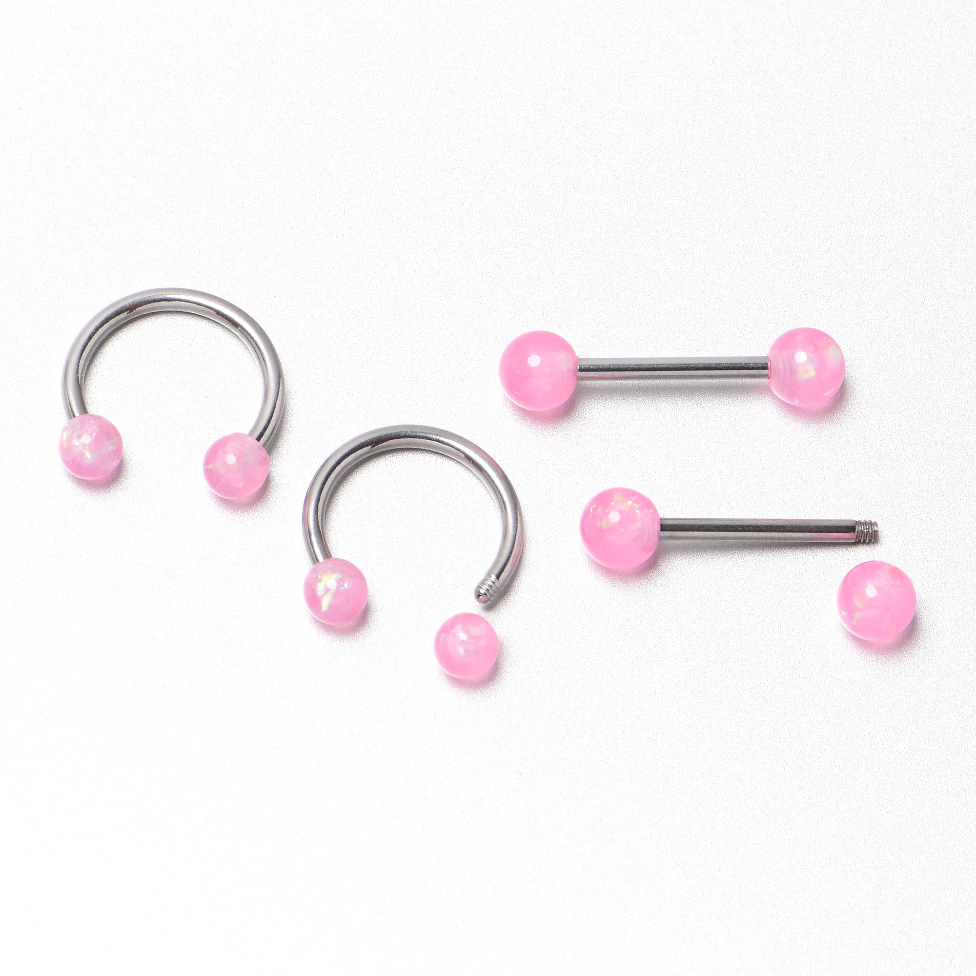 14 Gauge 3/8 9/16 Pink Faux Opal Horseshoe Barbell Nipple Ring Set of 4