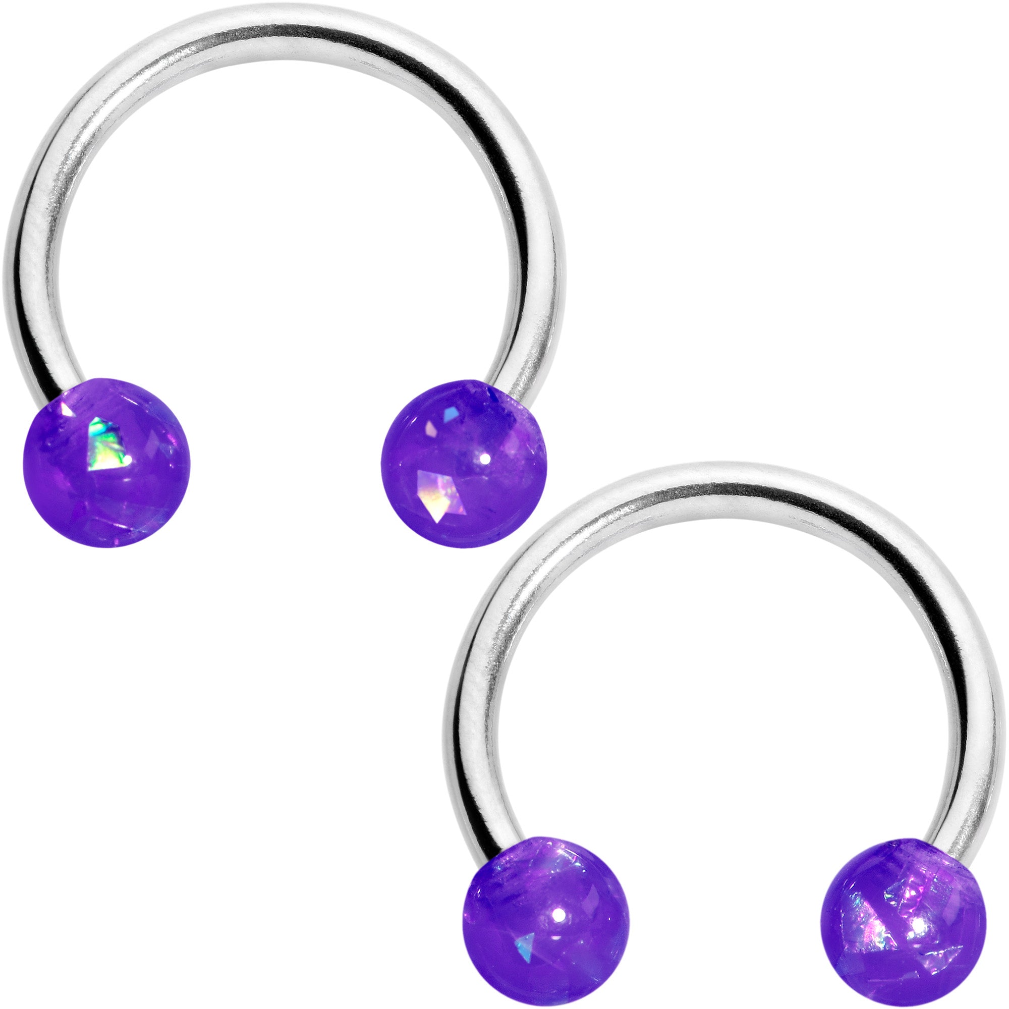 14 Gauge 9/16 Purple Faux Opal Horseshoe Barbell Nipple Ring Set of 4