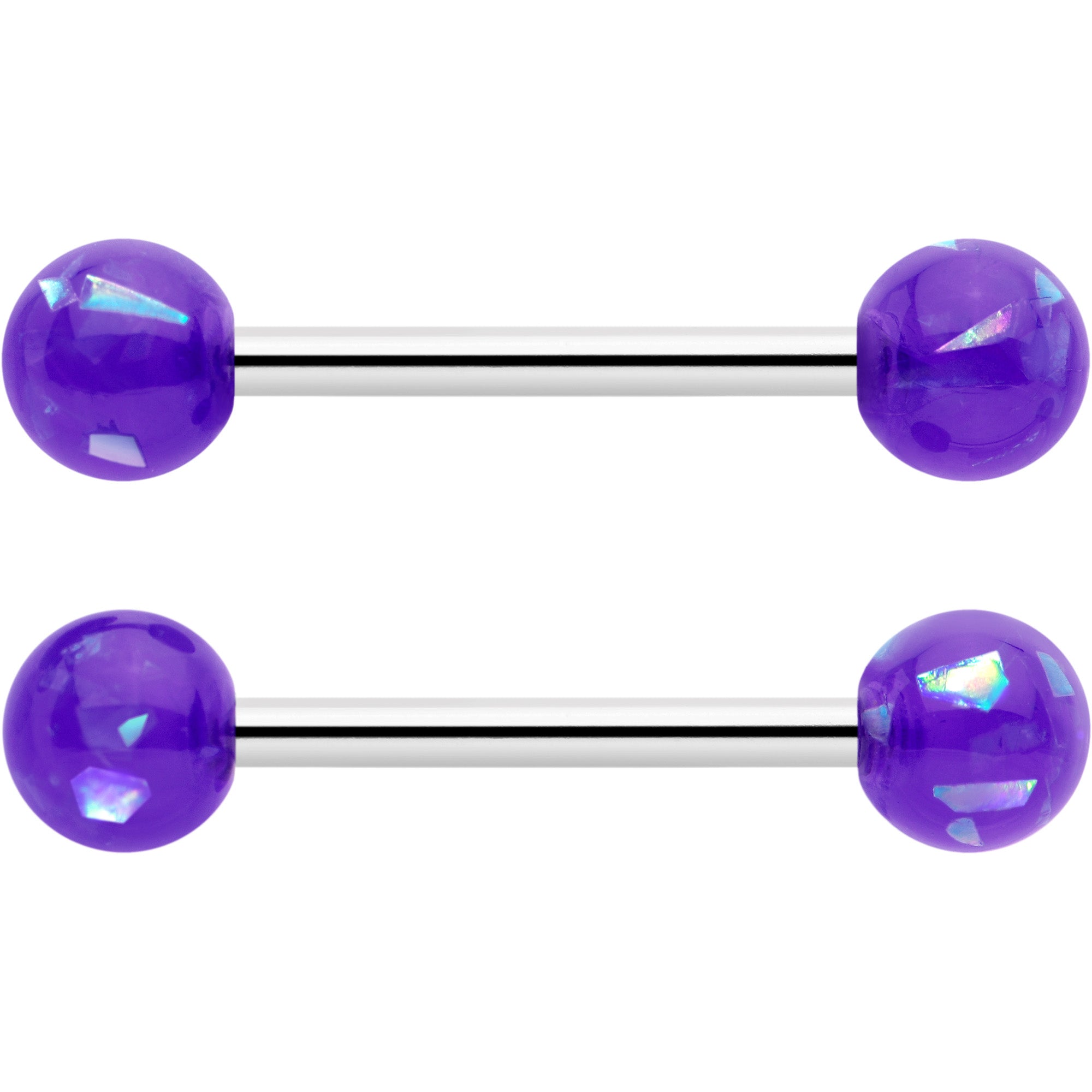 14 Gauge 9/16 Purple Faux Opal Horseshoe Barbell Nipple Ring Set of 4