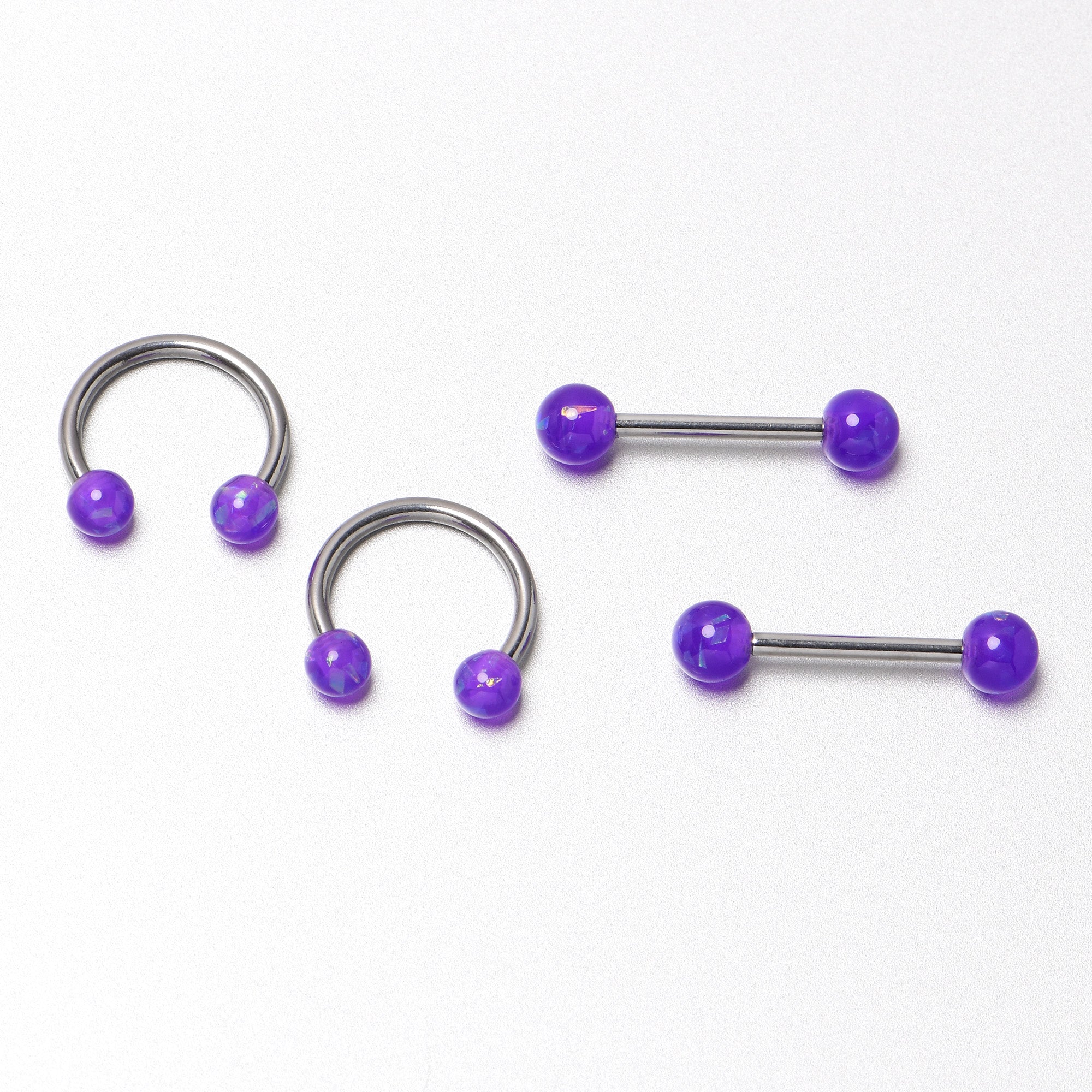 14 Gauge 9/16 Purple Faux Opal Horseshoe Barbell Nipple Ring Set of 4