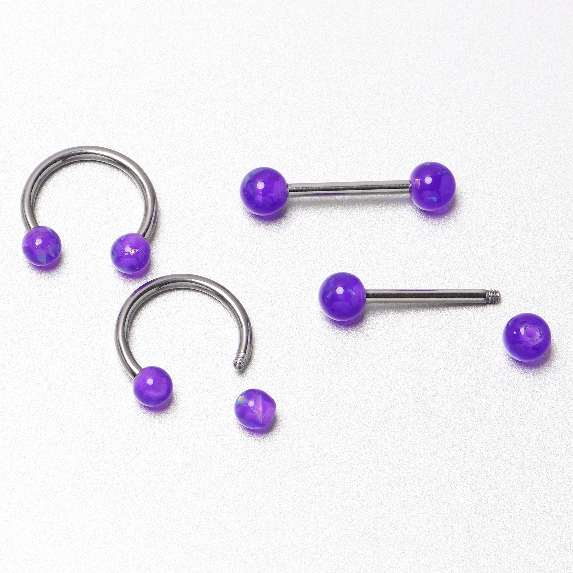 14 Gauge 9/16 Purple Faux Opal Horseshoe Barbell Nipple Ring Set of 4