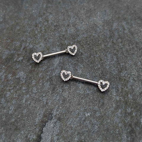 14 Gauge Fusion of Love Arrow Heart Dangle Nipple Ring Set