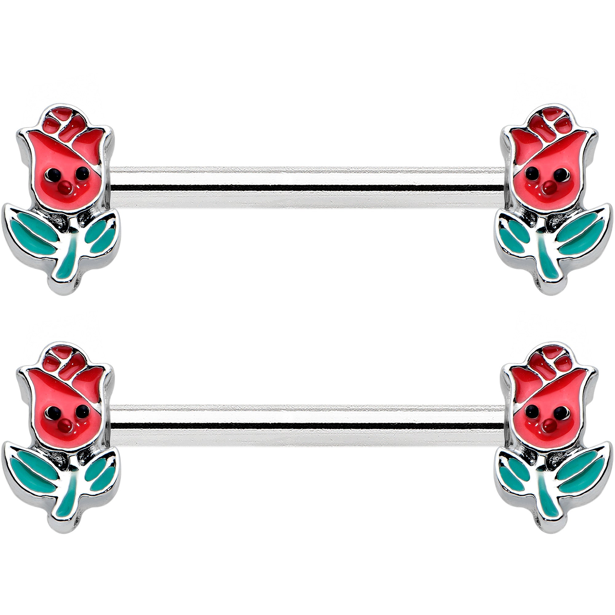 14 Gauge 9/16 Sweet Happy Rose Flower Barbell Nipple Ring Set