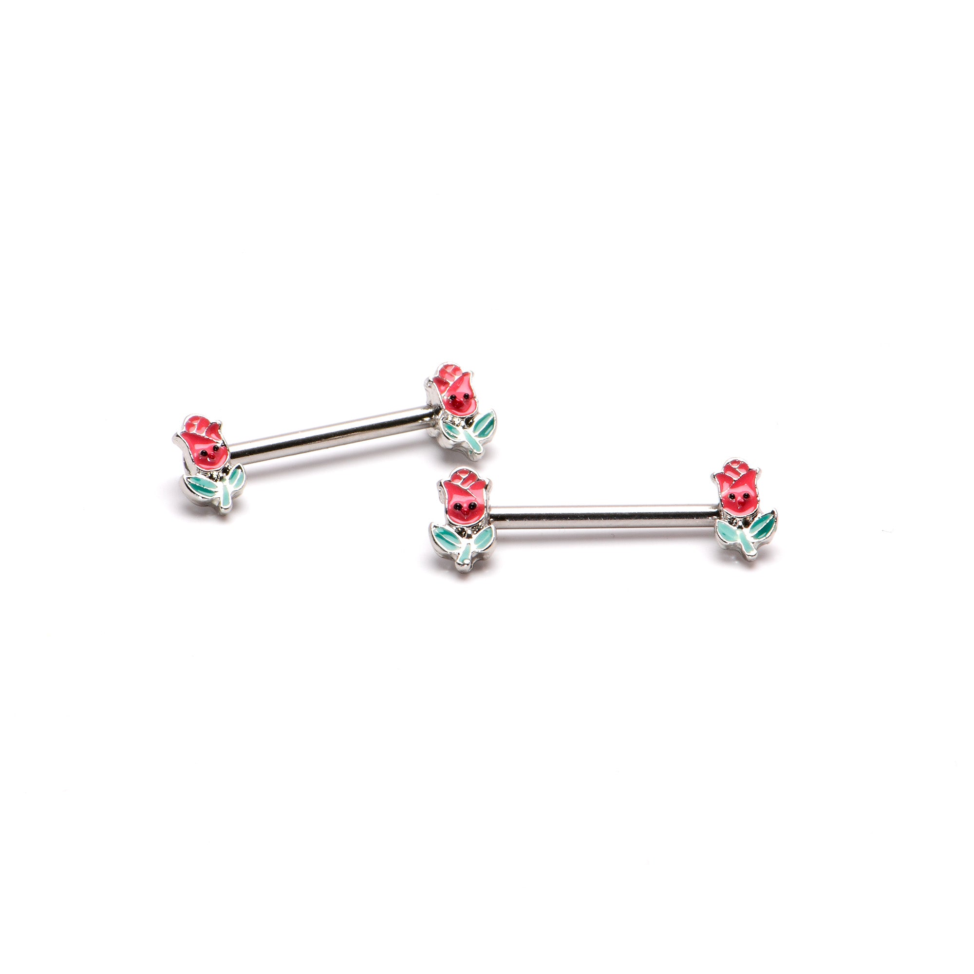 14 Gauge 9/16 Sweet Happy Rose Flower Barbell Nipple Ring Set