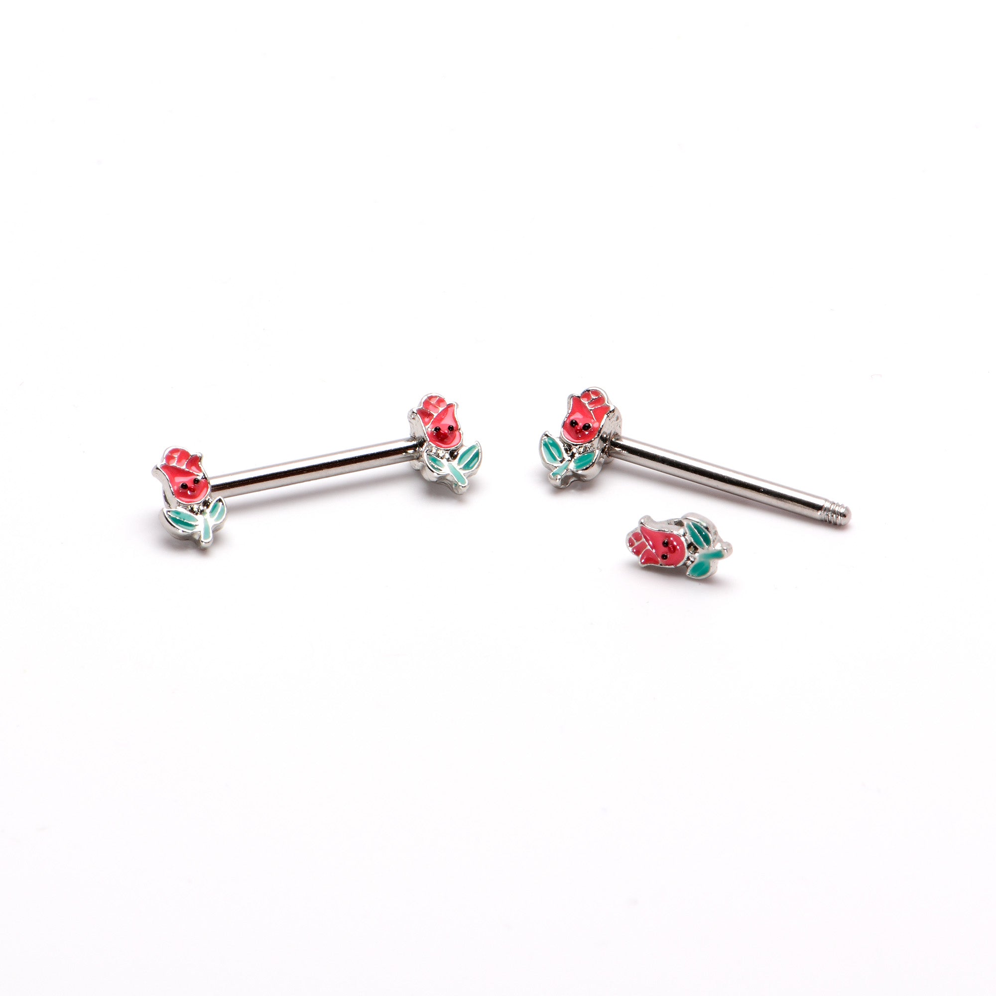 14 Gauge 9/16 Sweet Happy Rose Flower Barbell Nipple Ring Set