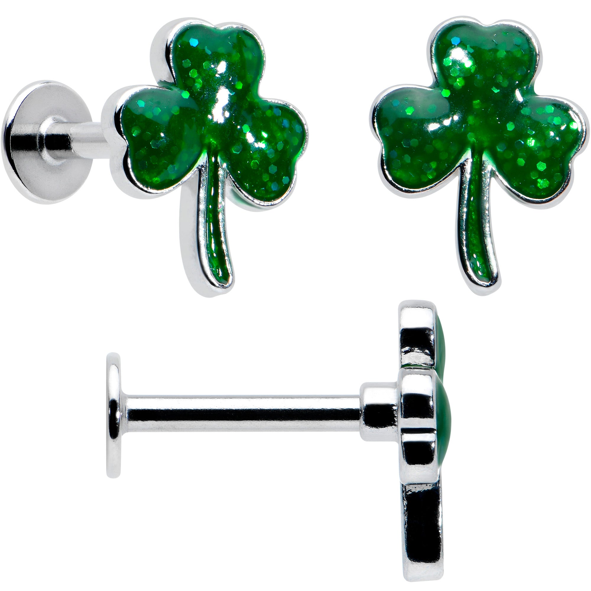 16 Gauge 1/4 Leprechaun Legs Shamrock UV Glow Labret Set of 3