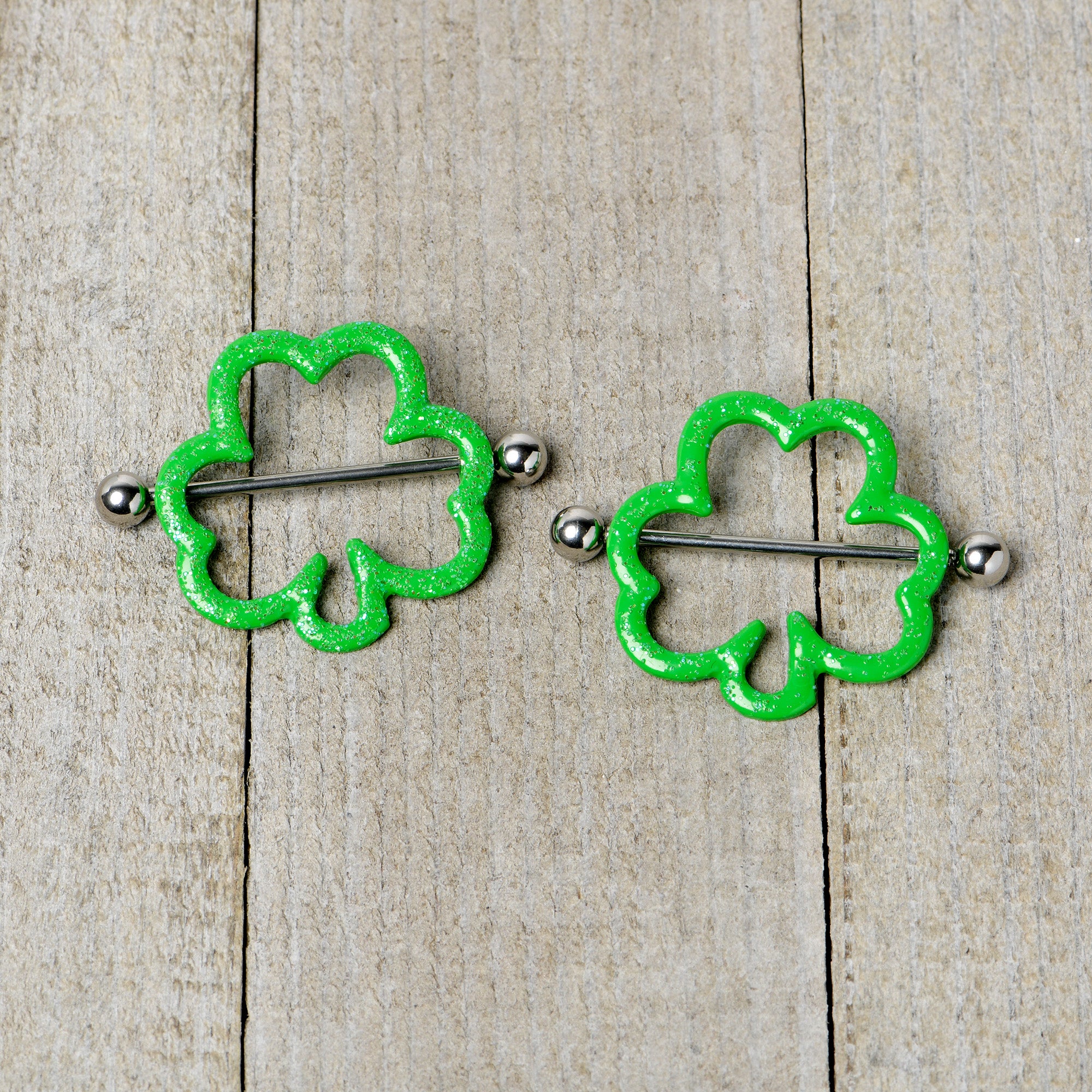 14 Gauge 1 3/16 Lucky Shamrock St Patricks Day Green Nipple Shield Set