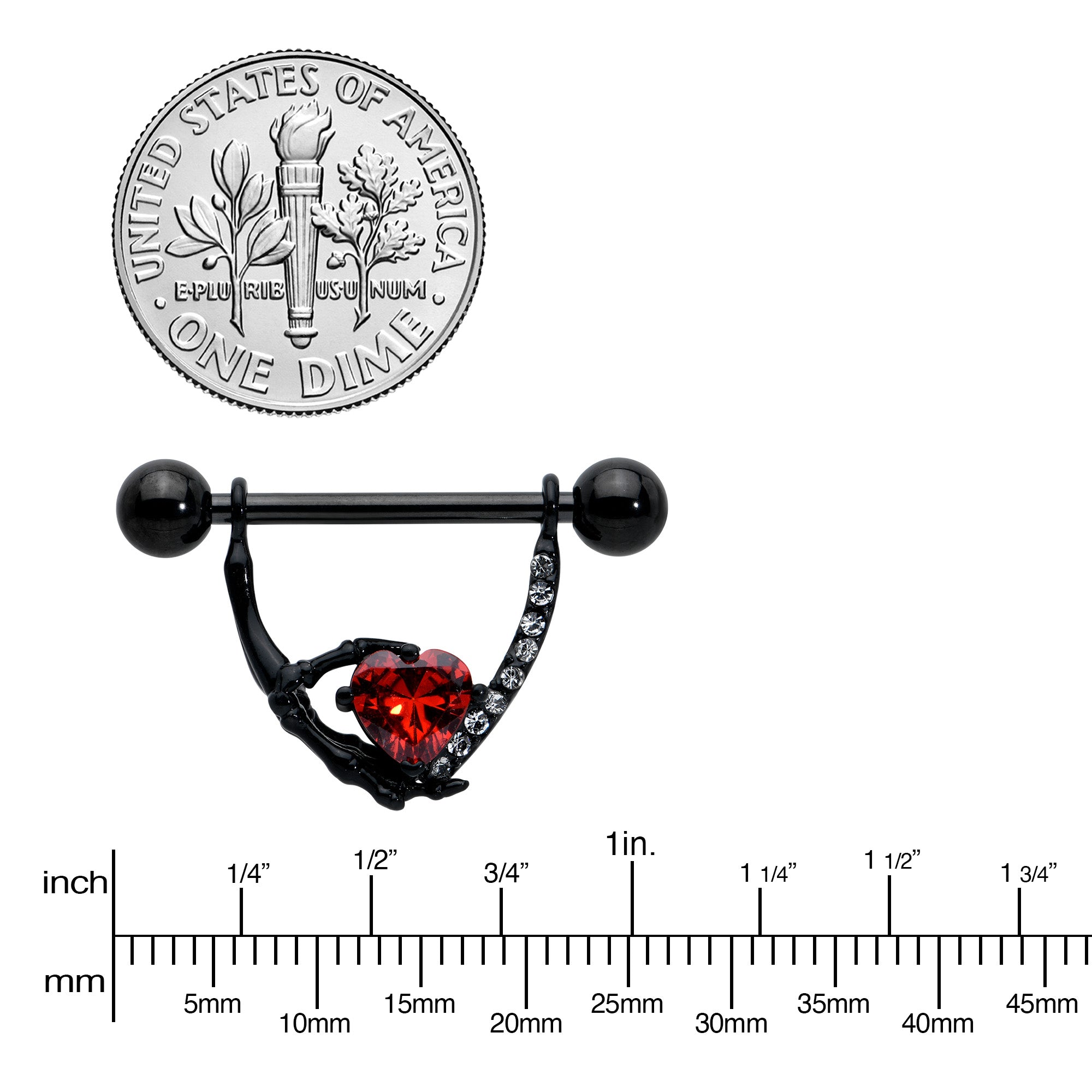 14 Gauge 11/16 Red Clear CZ Gem Heart Claw Hand Dangle Nipple Ring Set