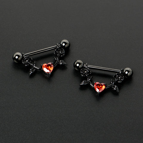 14 Gauge Fusion of Love Arrow Heart Dangle Nipple Ring Set