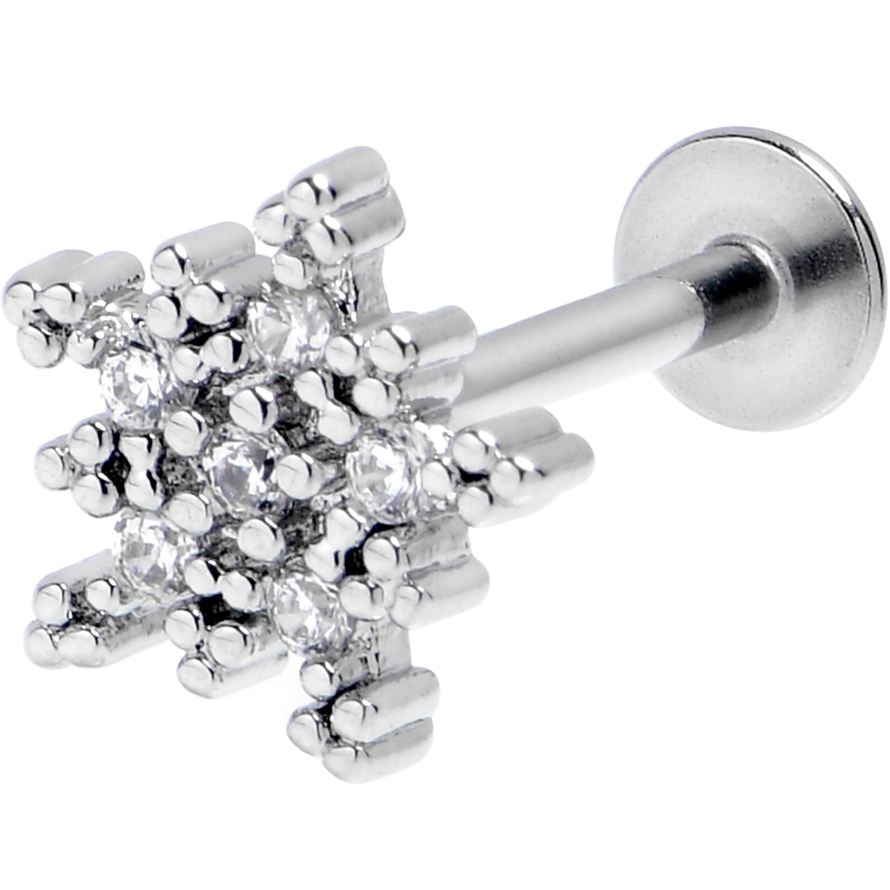 16 Gauge 5/16 Clear Gem Classic Snowflake Labret Monroe Tragus