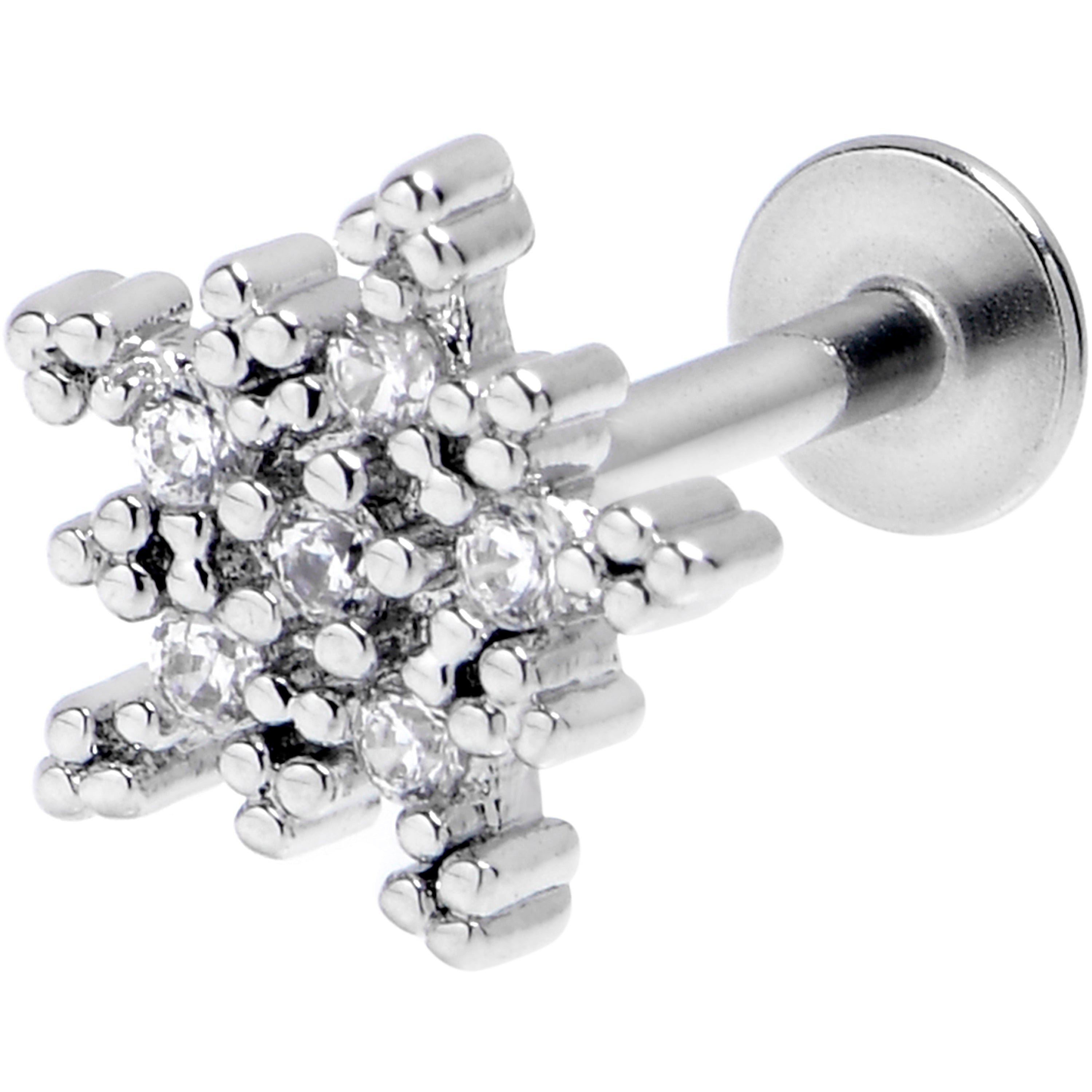 16 Gauge 1/4 Clear Gem Classic Snowflake Christmas Labret Tragus