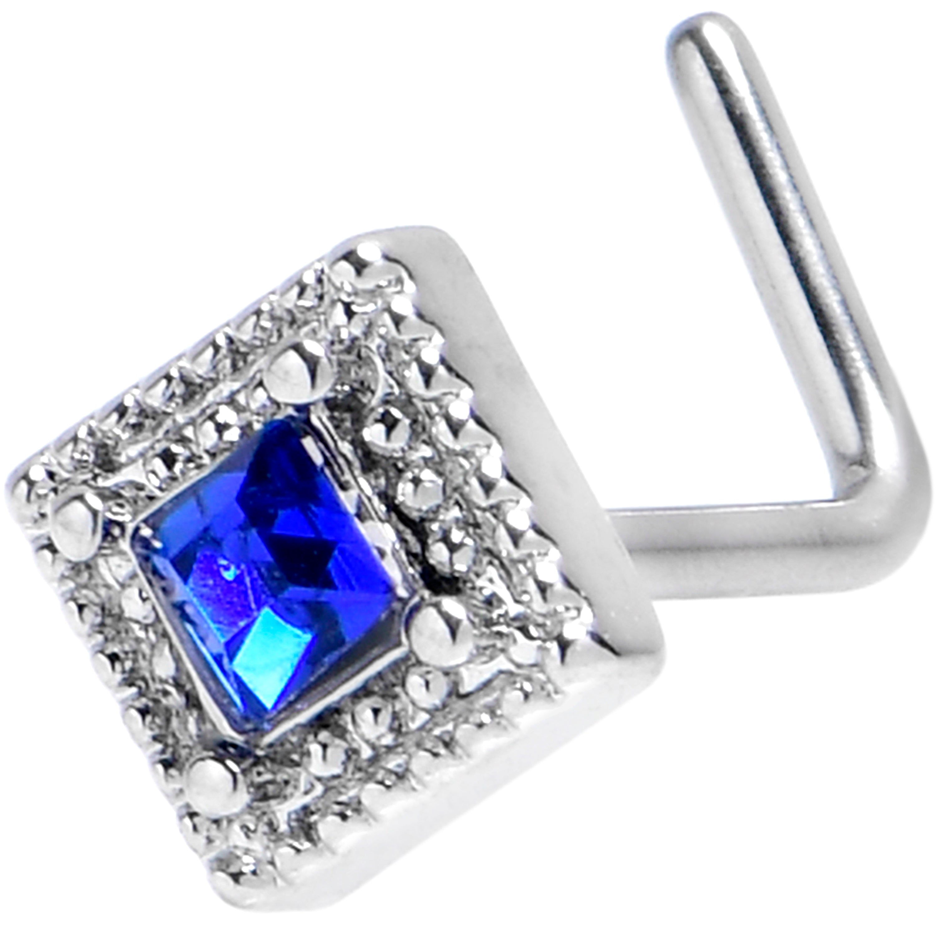 20 Gauge 7mm Clear Blue Gem Rhombus Royale L Shape Nose Ring