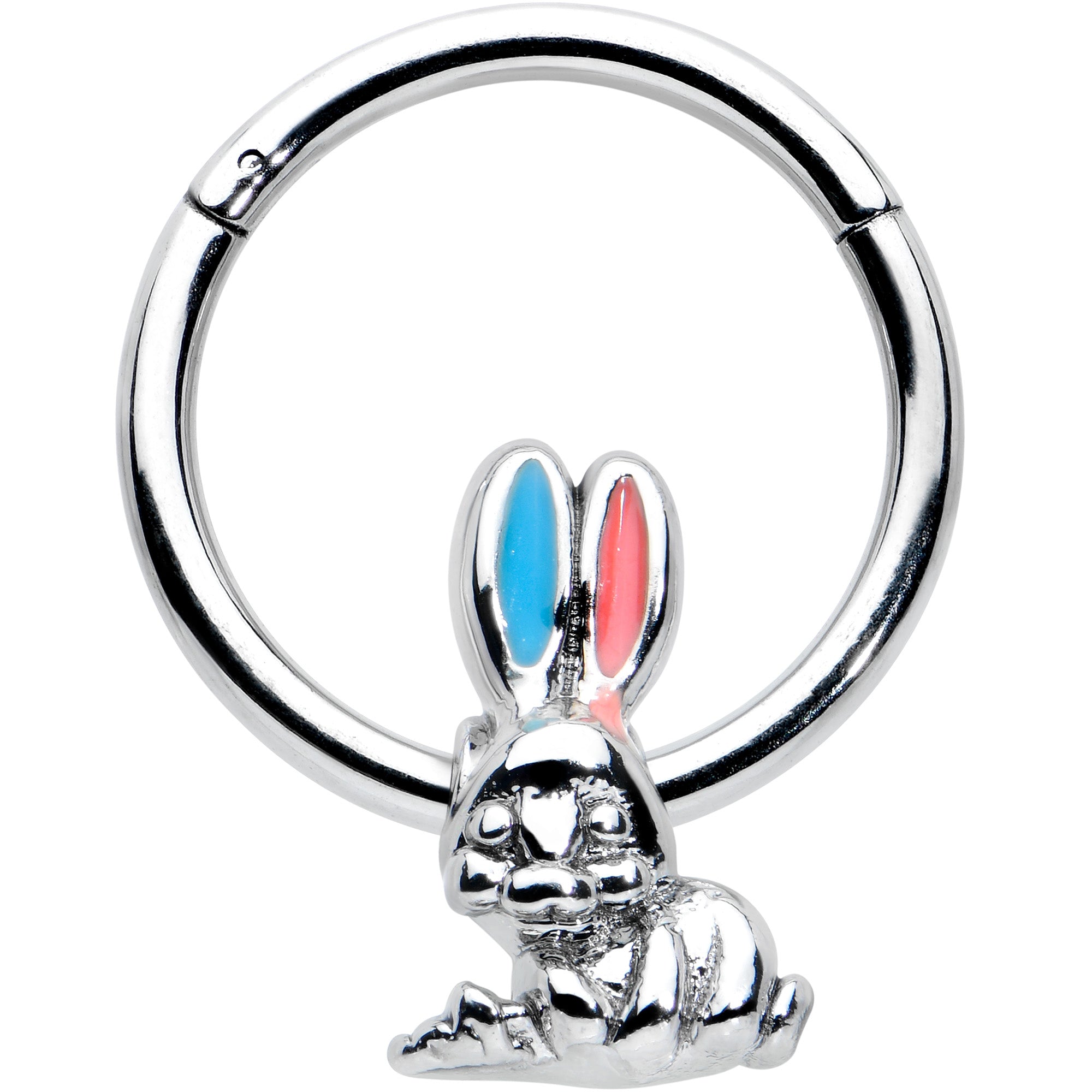 16 Gauge 3/8 Easter Bunny Red Blue Ears Hinged Segment Ring