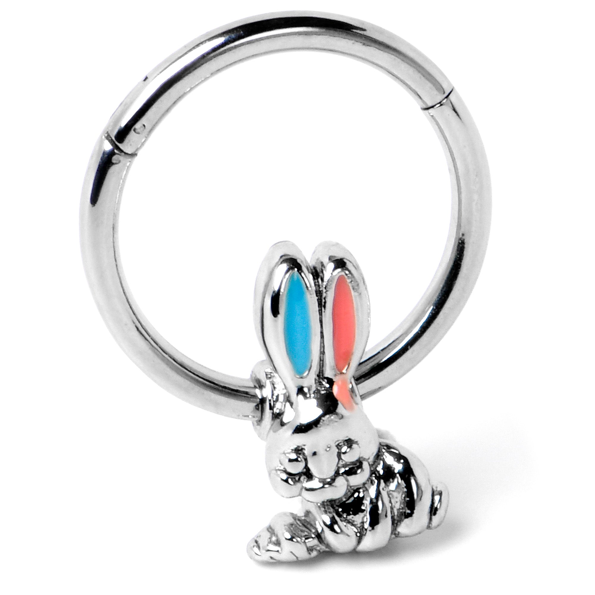 16 Gauge 3/8 Easter Bunny Red Blue Ears Hinged Segment Ring