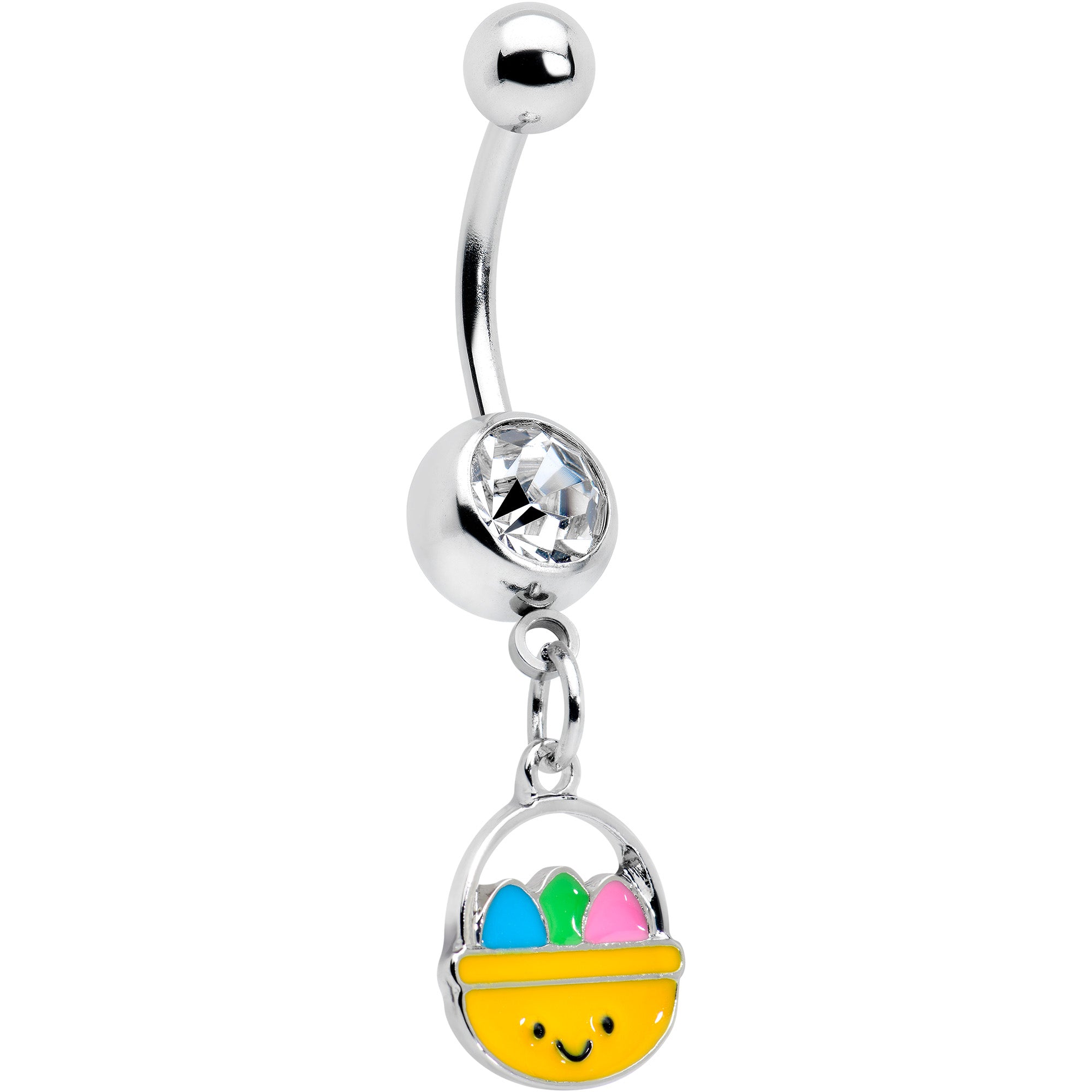 Clear Gem Celebration Easter Basket Dangle Belly Ring